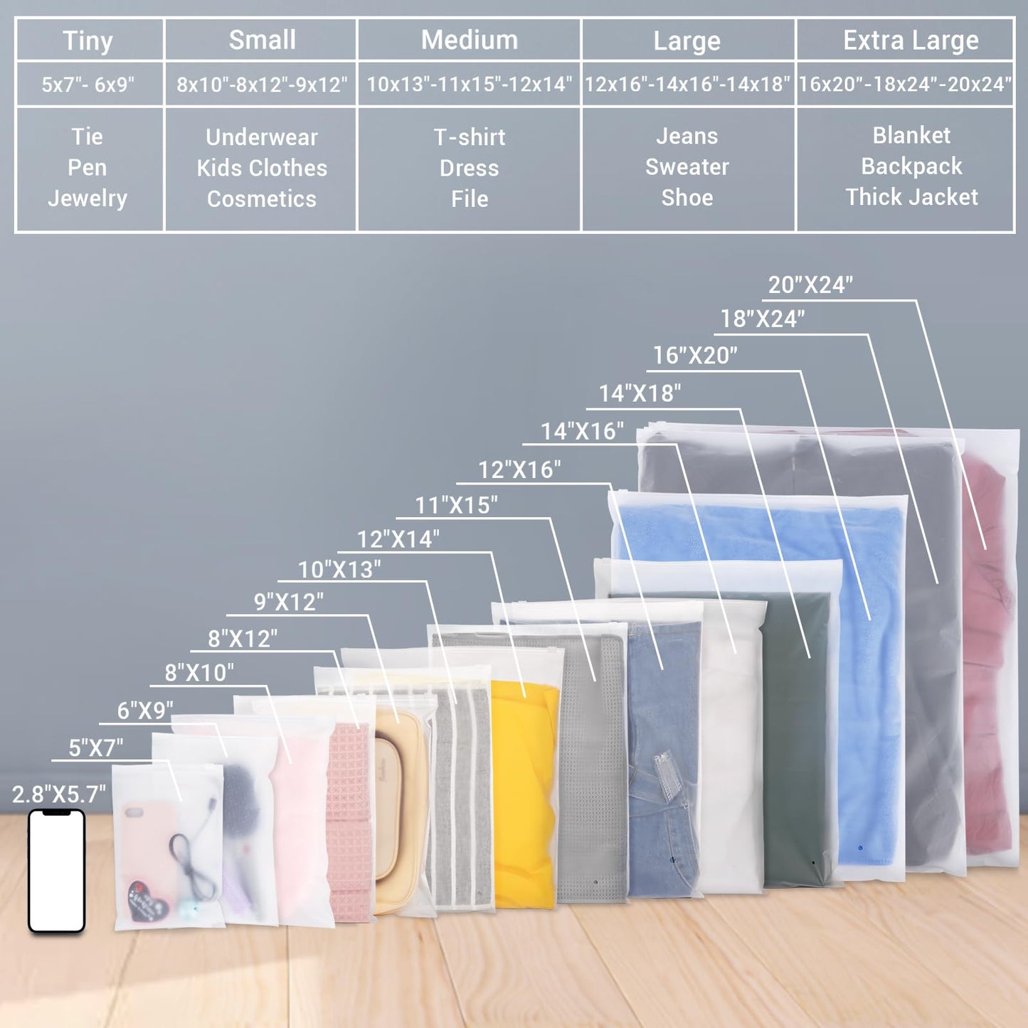 Svaldo 2 Gallon frosted zipper bags for clothes, 50 Count 14x18 inch Plastic Bags for Clothes, Frosted Zipper Poly Bags for Packaging Sweaters, Hoodies, Women Shoe, Sewing Projects, 3 Mil