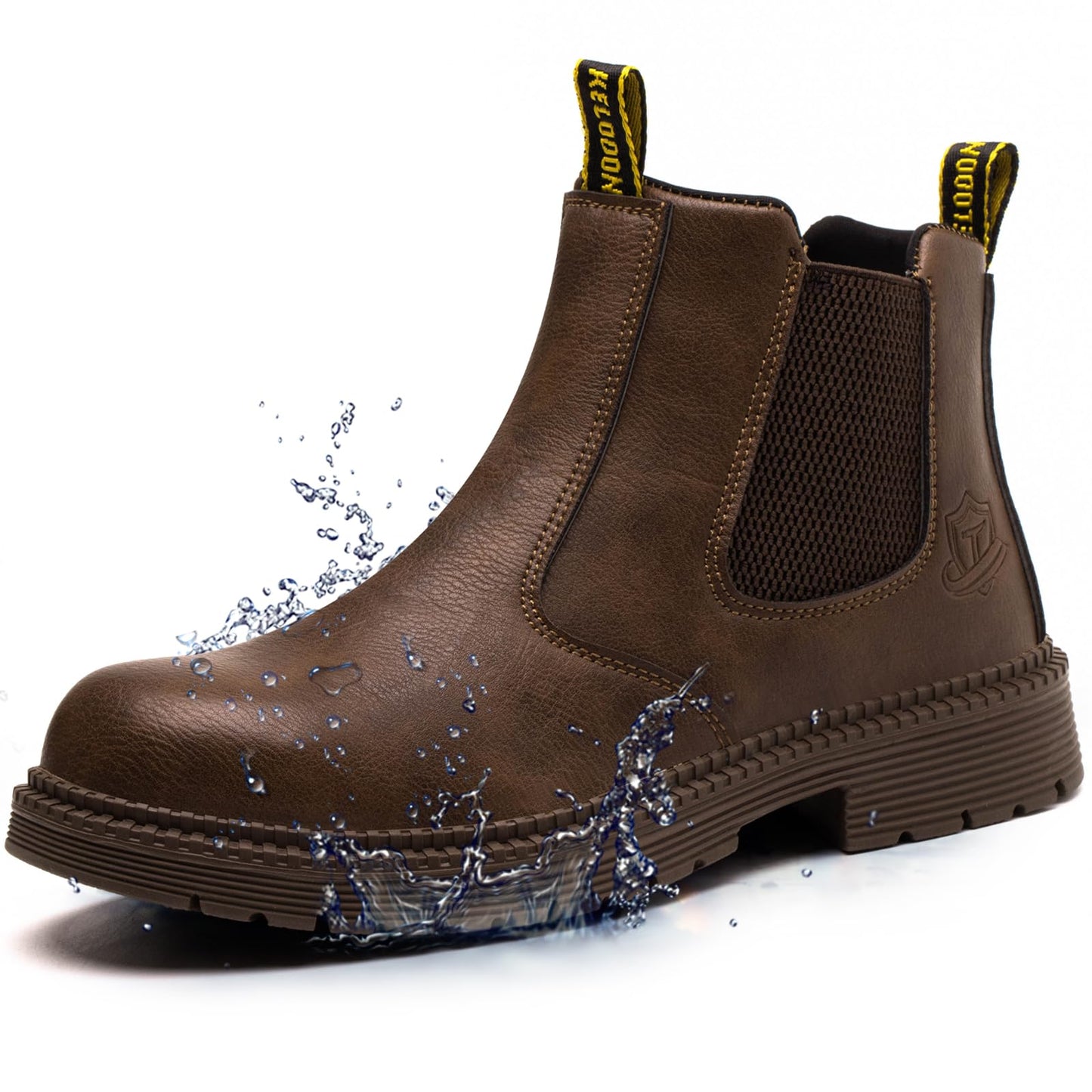 KELODON Waterproof Steel Toe Boots for Men-6 Inch Leather Slip On Safety Work Boots Mens Steel Toe Shoes Indestructible Non Slip Resistant Ankle Industrial Construction Boot,Brown,10.5