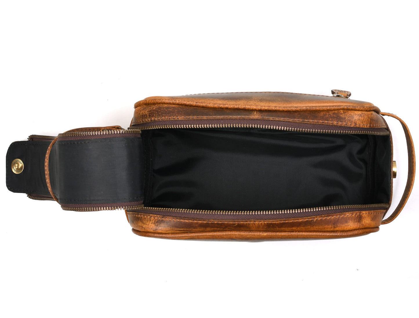 10" Premium Leather Toiletry Travel Pouch with Waterproof Lining | King-Size Handcrafted Vintage Dopp Kit by Aaron Leather Goods (Copper)