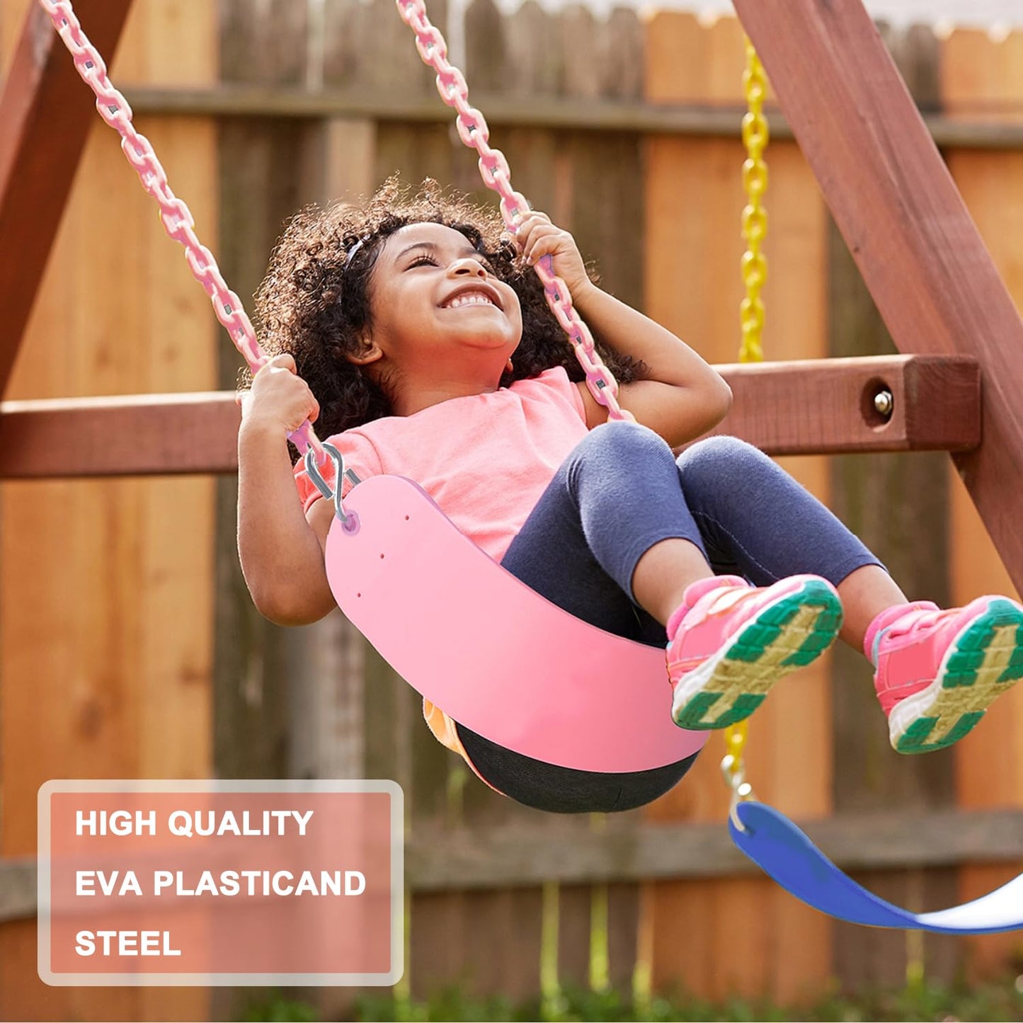 NOSTIFY Swing Seat, 66" Heavy Duty Coated Iron Chain Sensory Swing, Therapy Swing Seat,Outdoor Playground Swing Set Accessories with Snap Hooks and Hanging Straps (Pink)