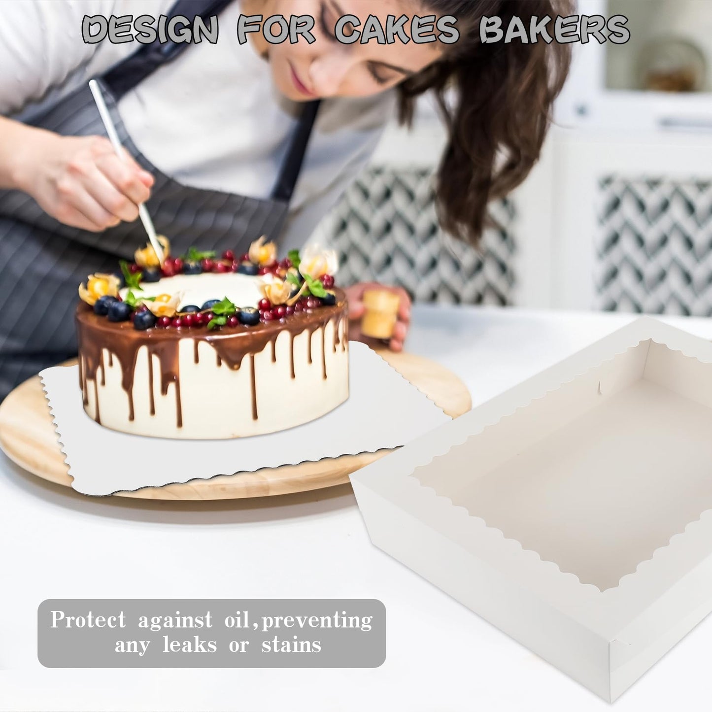 Anscher 10 Sets 19x14x4in White Bakery Boxes Half Sheet Cake Boxes with Board, Large Treat Boxes for Pastry Baking Cake Donuts Cupcake Pie Packaging