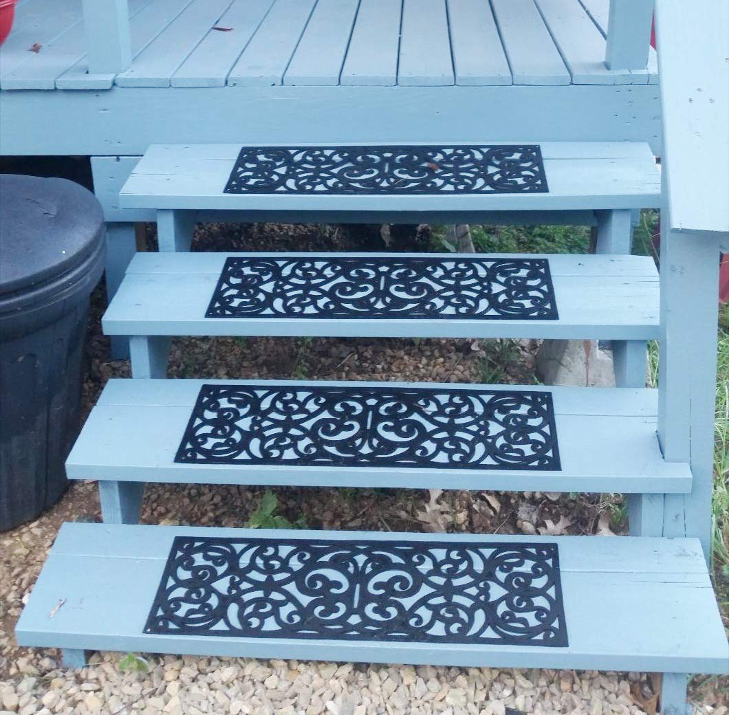 Rubber Stair Treads, Outdoor Stair Treads Non-Slip, Butterfly Designed Stair Tread Mats, Anti-Slip Step Mat - Set of 4 Include Stay-on-Kit, 30 x 10 Inches