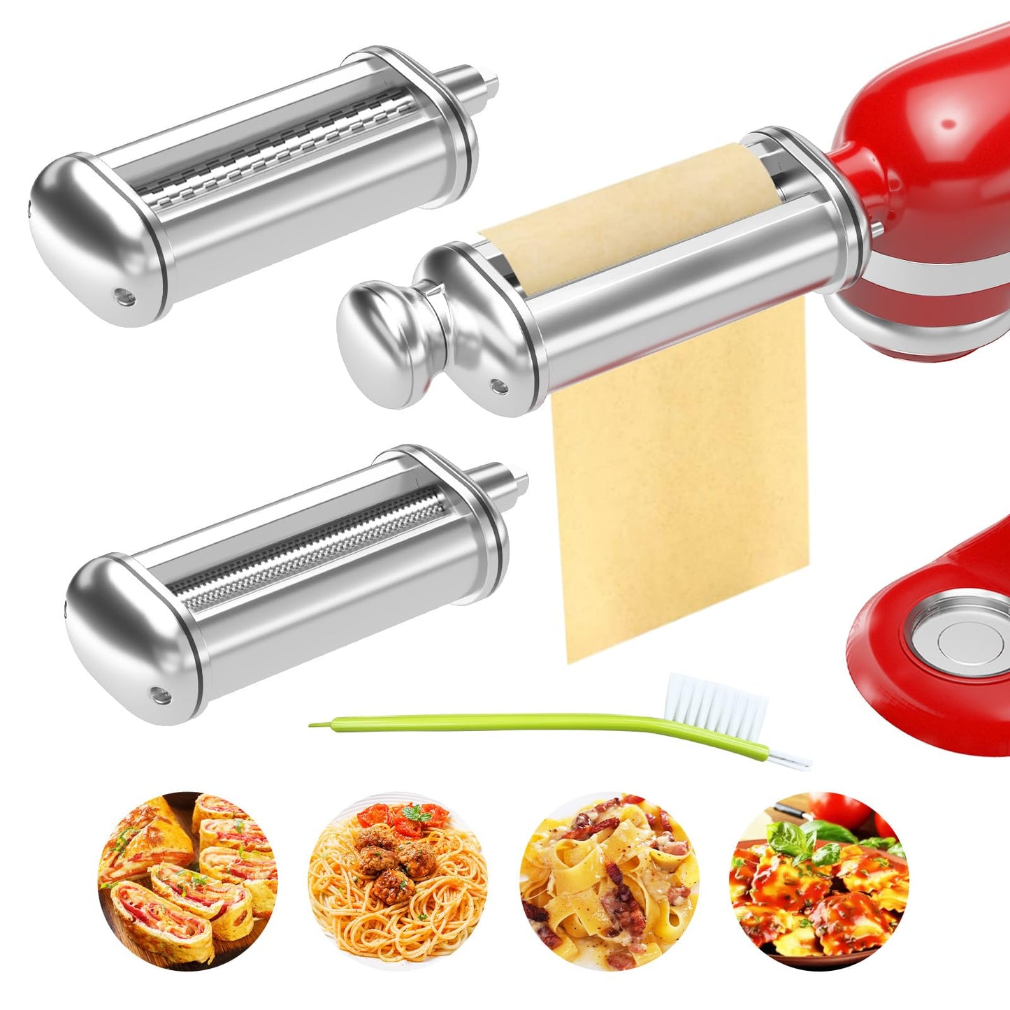 Pasta Maker Attachments Set for All KitchenAid/Cuisinart Stand Mixer, 3-Piece Pasta attachments Included Pasta Sheet Roller, Spaghetti Cutter and Fettuccine Cutter Maker Accessories by ZACME