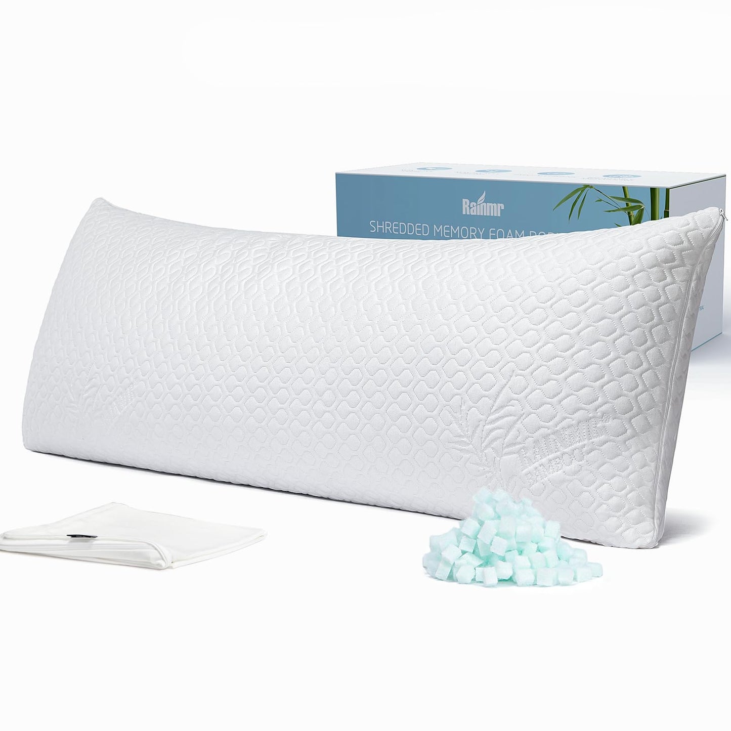Shredded Memory Foam Full Body Pillow – Cooling Huggable Long Pillow for Body Relief - with Soft Zippered Washable Cover,20 x 54 inches (137x50cm)