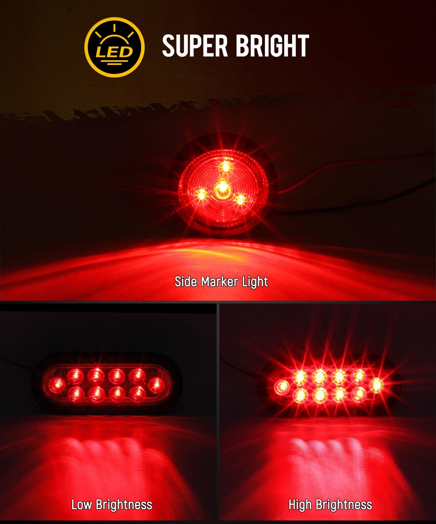 Partsam 2Pcs Steel Trailer RV Light Boxes Housing Kit w/ 6 Inch Oval Red Led Trailer Tail Lights 10LED and 2 Inch Red Round Led Side Marker Lights 4LED w/Grommets and Wire connectors