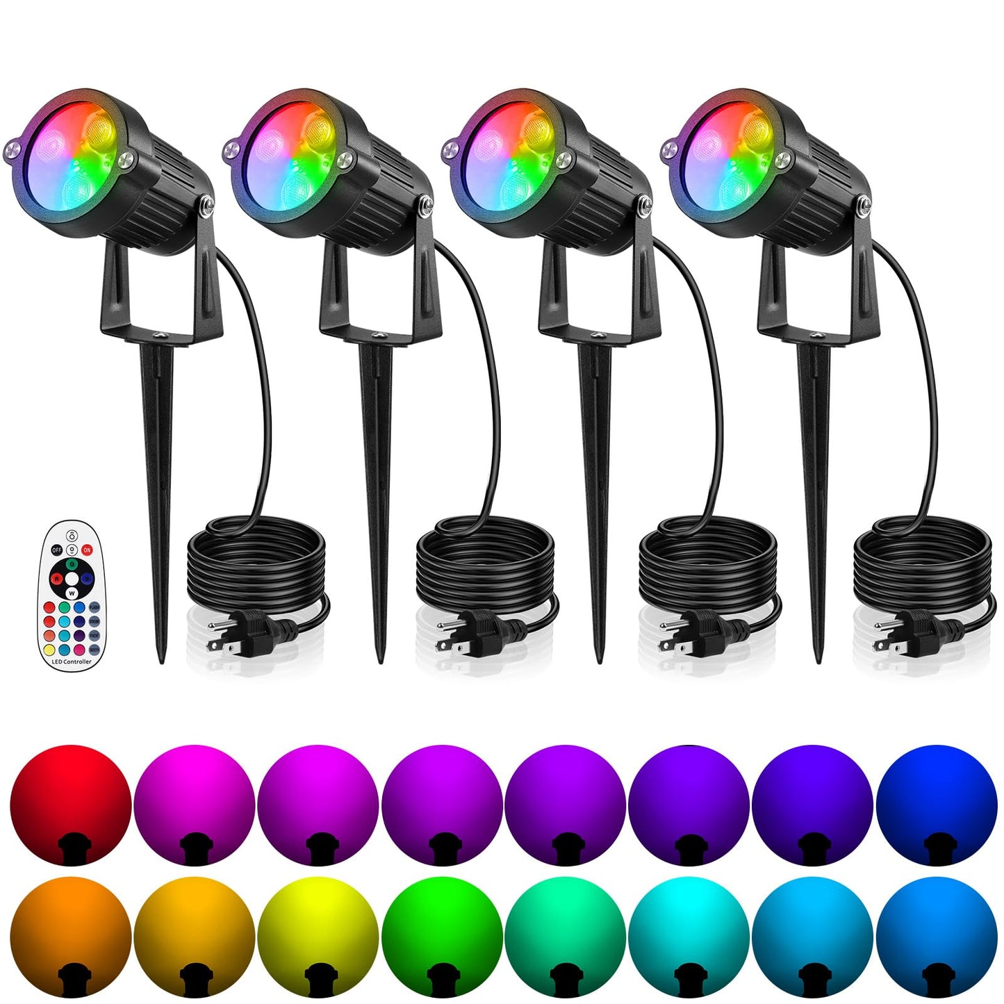 RGB Lawn Flood Light Stake, Ourleeme 2-in-1 Waterproof Outdoor Remote controll Landscape Lighting Spotlight Wall Light for Yard Garden Driveway Pathway
