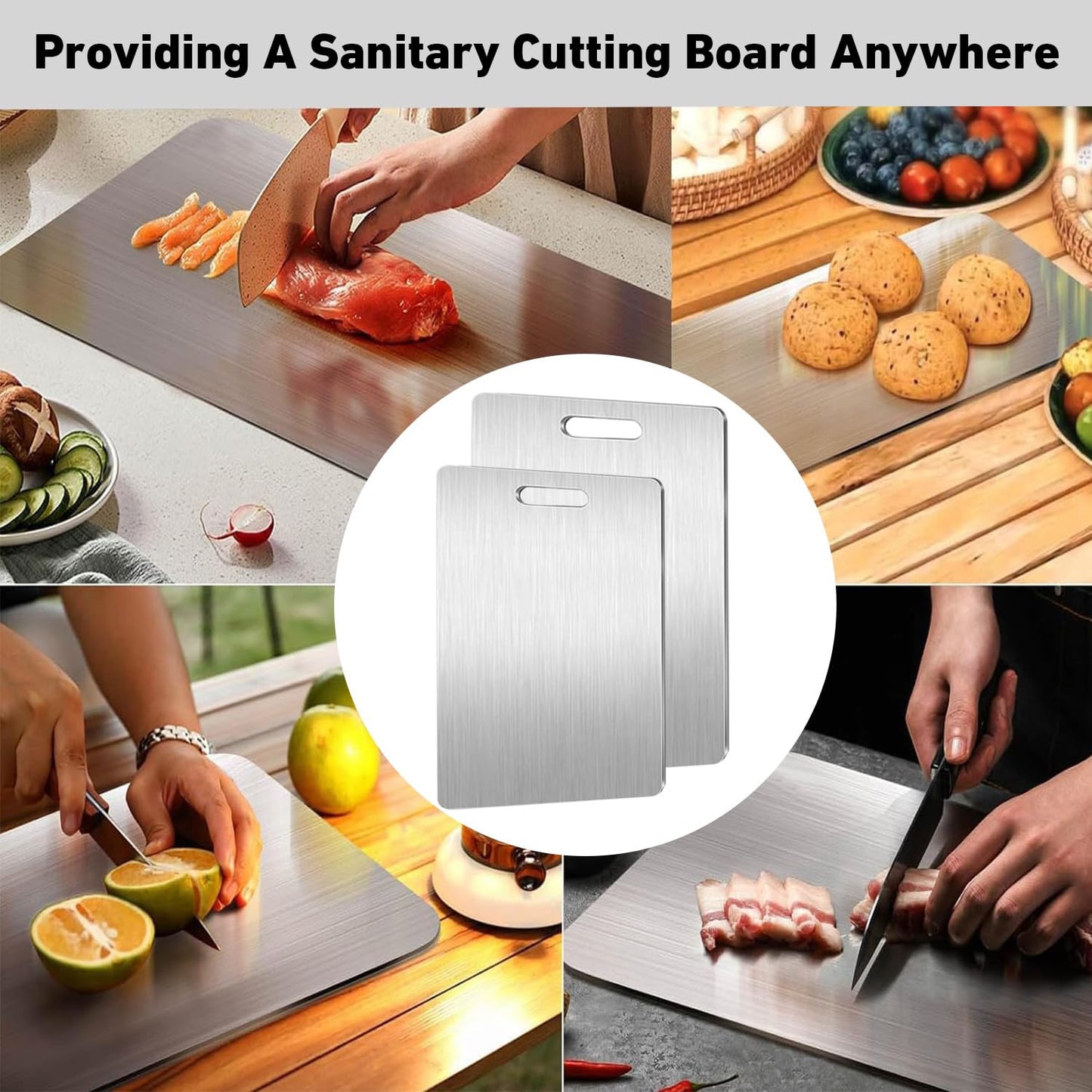 2PC Titanium Cutting Board for Kitchen,Katuchef 100% Pure Titanium Cutting Board,Double-Sided Food-Grade Metal Chopping Boards,Easy to Clean, Non-Stick & Odor-Resistant(S+L)