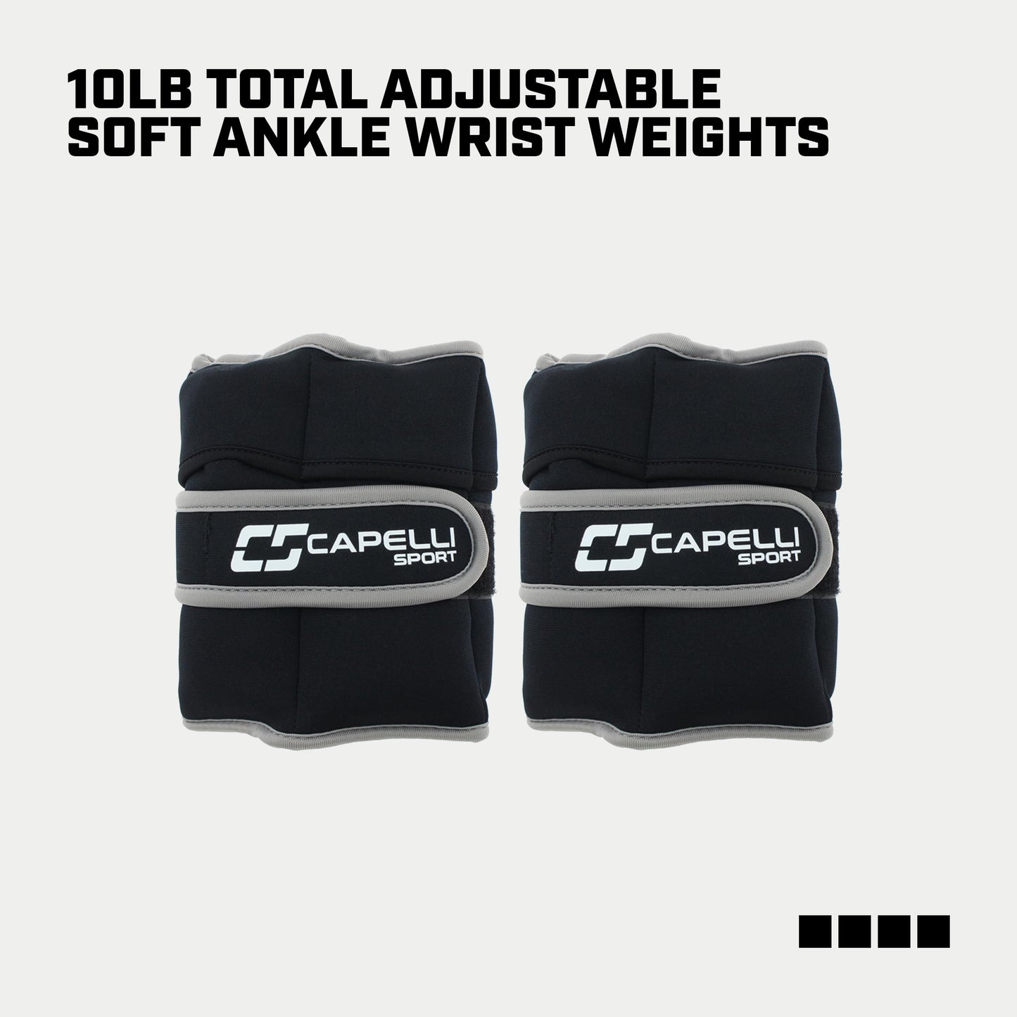 Capelli Sport Ankle and Wrist Weights, Adjustable Level Leg and Arm Weights, Black, 10 lbs, Set of 2