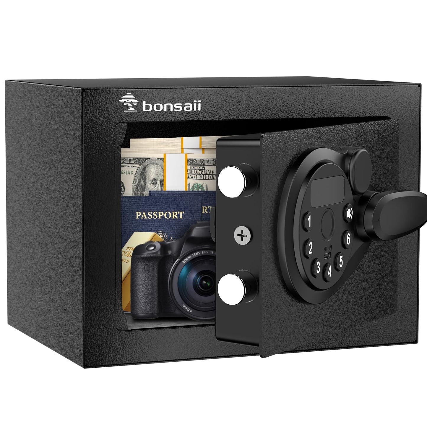 Bonsaii Safe Box with Electronic Keypad, Steel Security Lock Box with Key, 0.23 Cubic Feet, 9.06" W x 6.69" D x 6.69" H, Small Hidden Safe for Cash Jewelry
