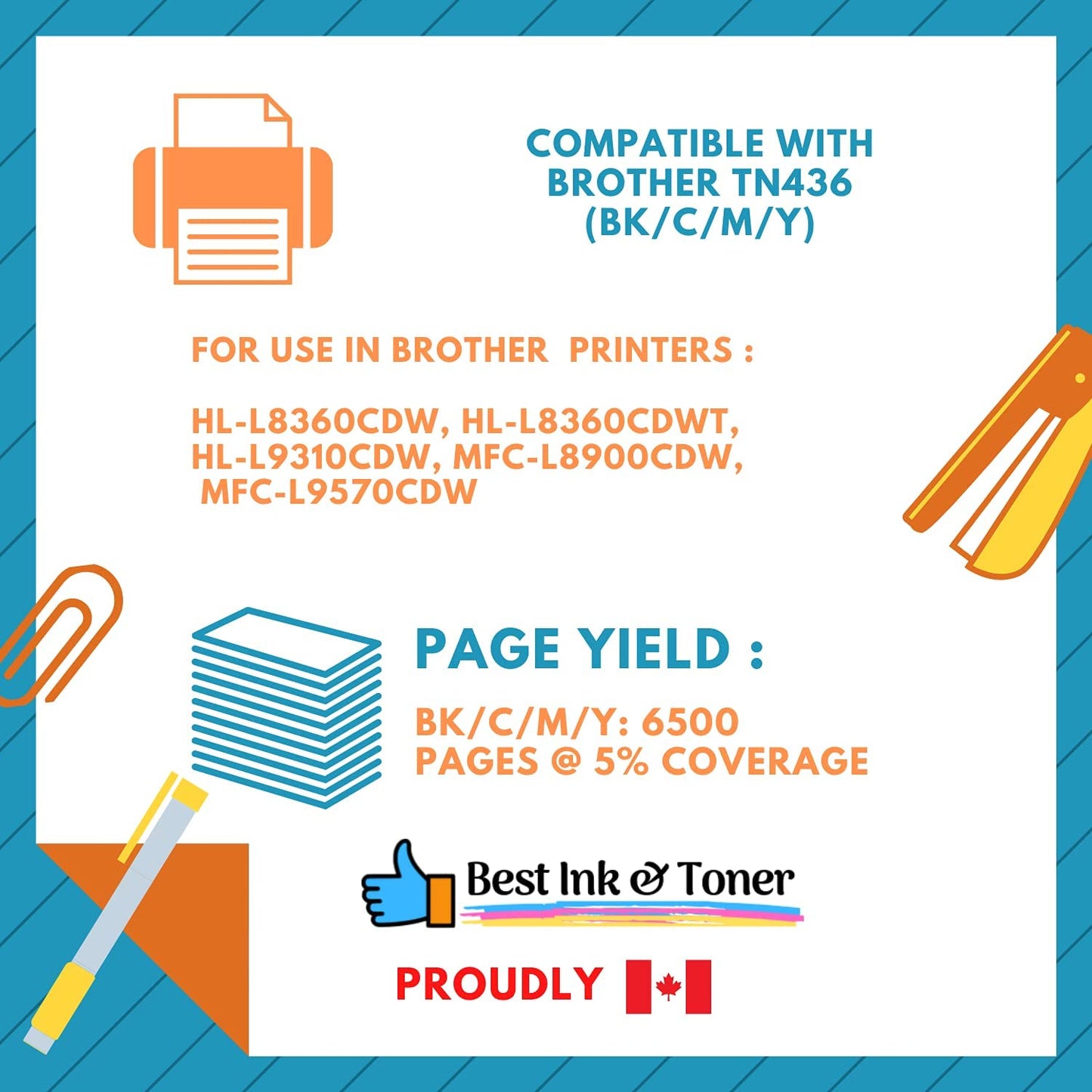 Best Compatible Toner for Brother TN436 Toner - High Yield Generic Cartridge of TN433 for HL-L8360CDW, L8360CDWT, L9310CDW, MFC L8900CDW,L9570CDW