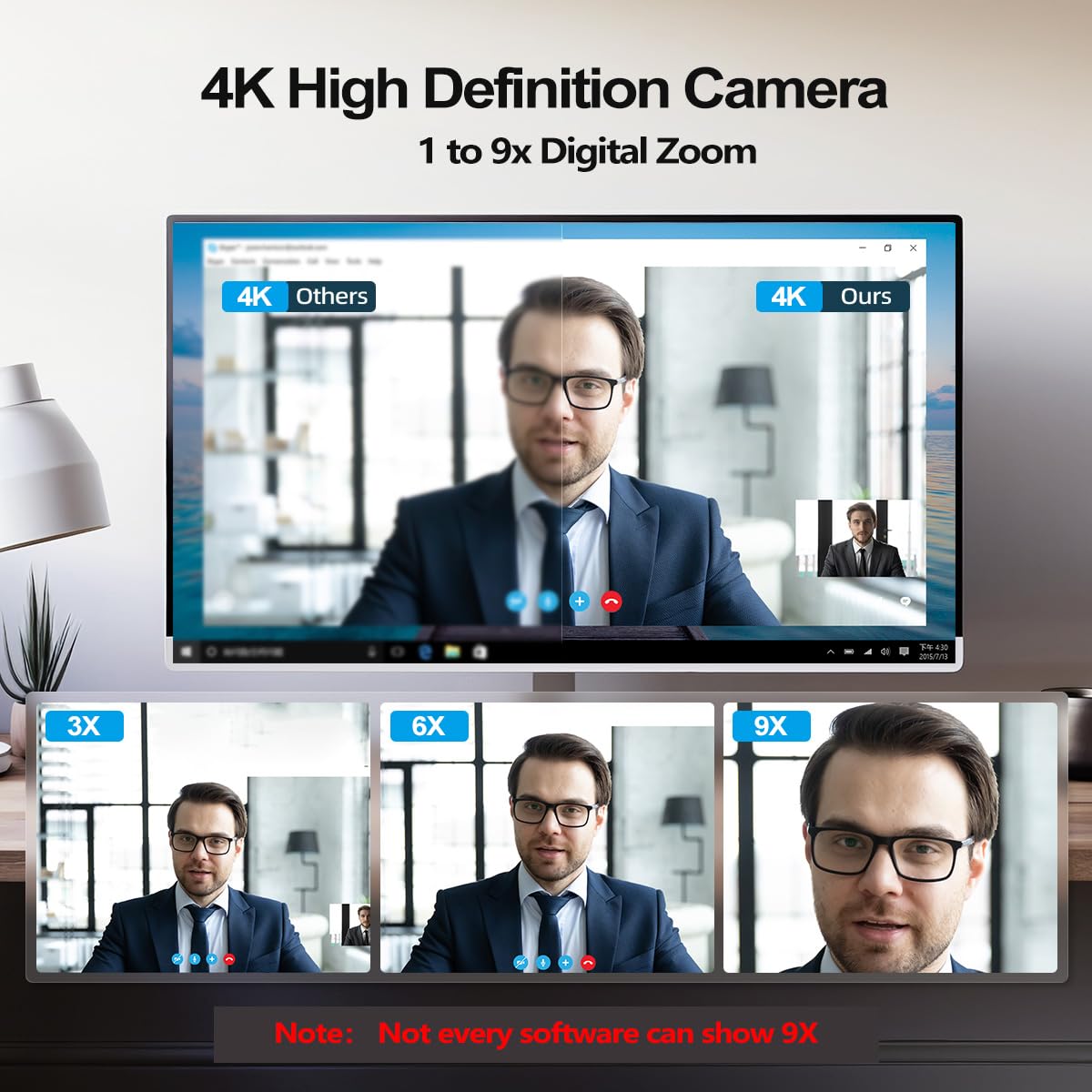 4K Webcam with Light, Webcam for PC with Microphone, Plug and Play, USB Computer Camera for Desktop, Auto-Focus, Web Camera for Desktop Computer Zoom Skype
