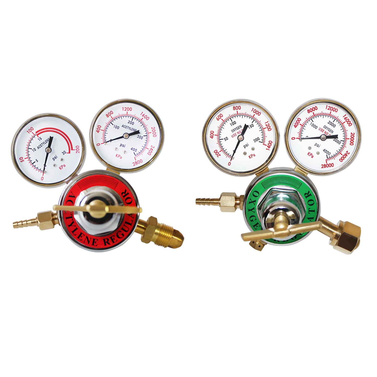 KLLsmDesign 2 Piece Dual Welding Gas Gauges Oxygen (CGA-540) and Acetylene (CGA-510) Regulators Combo(Two-piece suit )