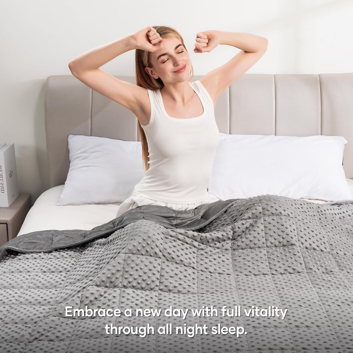 Wemore Weighted Blanket for Adults Queen Size 15 lbs, Soft Cozy Heavy Blanket for Stress Relief and Sleep Promotion, Breathable Blanket for All-Season with Glass Beads, Grey 60 x 80 inches