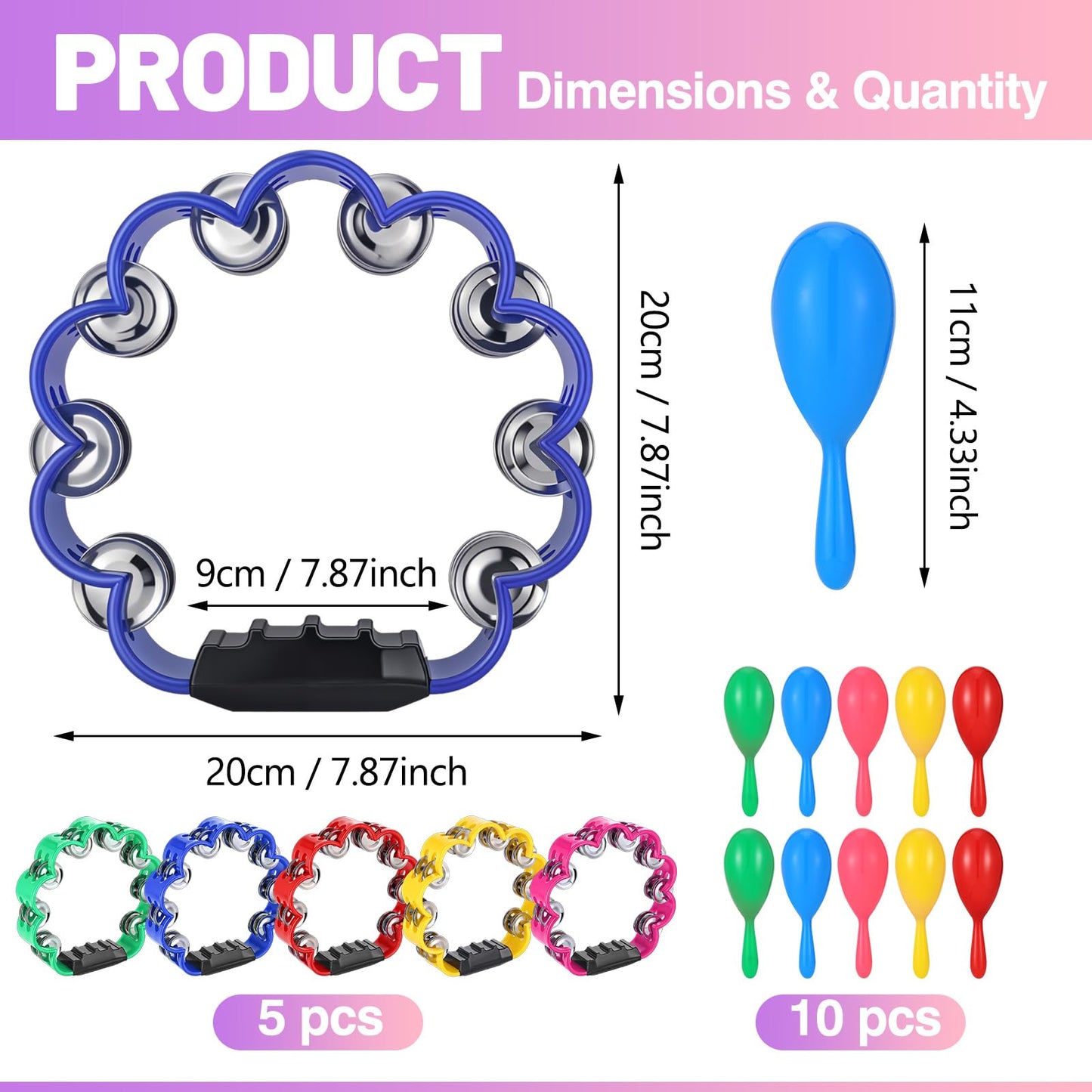AOKISY 15 Pieces Petal Tambourines for Adults Set Metal Jingles Hand Held Percussion With Maracas for Bar Party School KTV Operation Christmas Christian Dance Charity Project