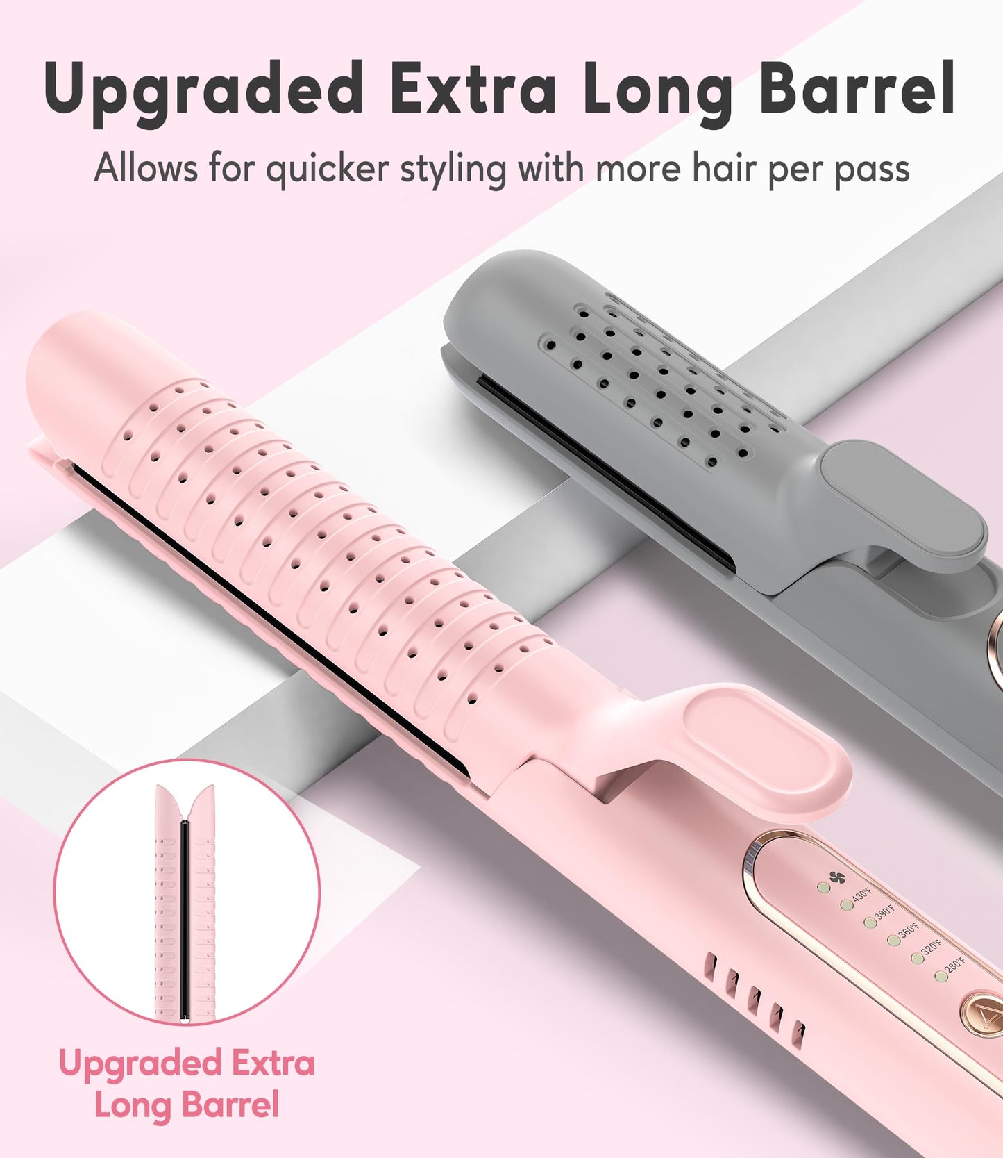Farery Chill Set Soft-Air Curling Iron: Gentle Airflow for Quick Styling & Long-Lasting Curls, Lock in Style with Cooling Air Vents, 2-in-1 Hair Straightener & Curler with Upgraded Long Barrel, Pink