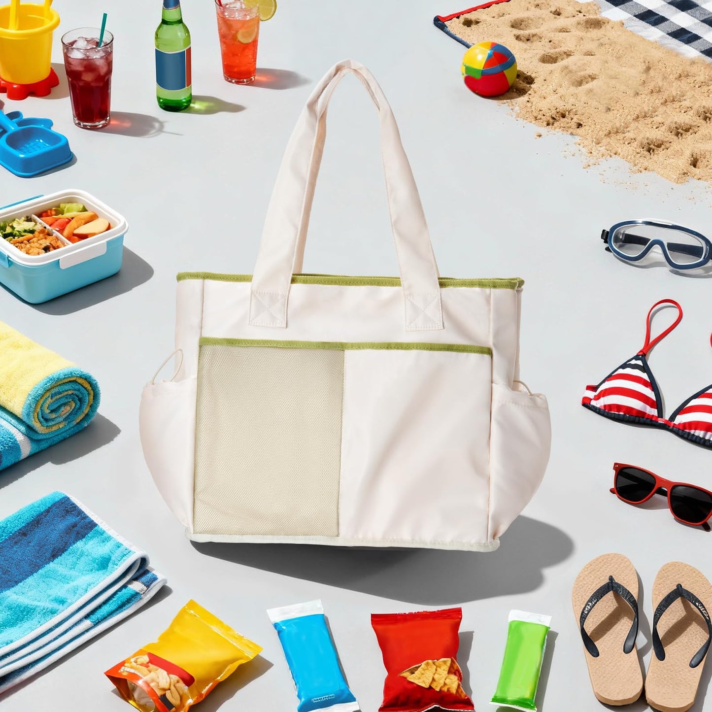 Odoland Cooler Bag, Insulated Leakproof Beach Cooler Backpack with 2 Compartment for Women, 2 in 1 Large Capacity Soft Tote Cooler Bag with Multiple Pockets for Beach Picnic Trip Daily Use,White