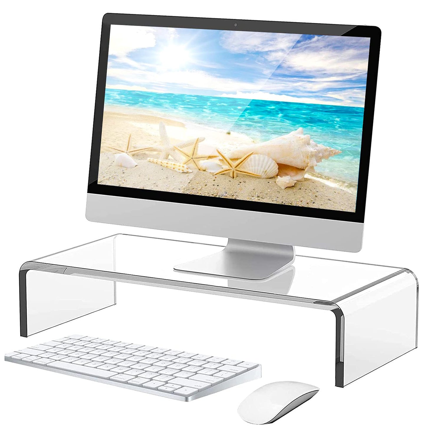 guofa Acrylic Monitor Stand Riser - Desk Platform for Computer Monitor, Desktop Riser Elevation for Laptop for Keyboard Storage (34 x 19 x 10 CM)