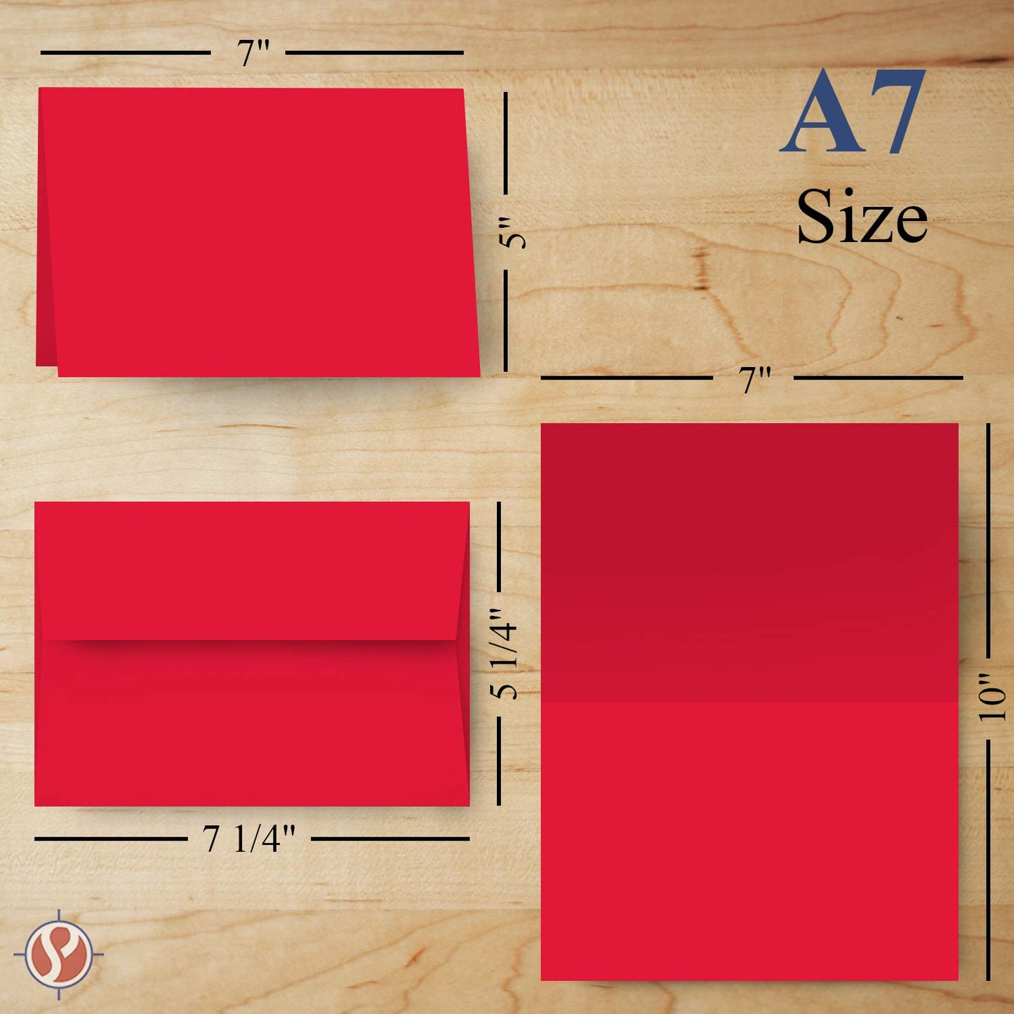 Red Blank 5x7 Greeting Cards with Red A7 Envelopes. (25 Per Pack)