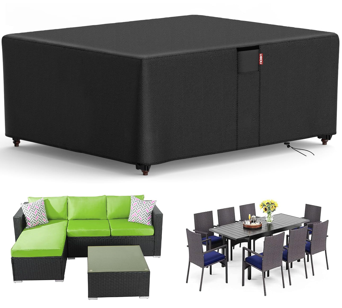 LXKCKJ Patio Furniture Covers Waterproof -Outdoor Furniture Set Cover with 420D Heavy Duty Fabric - Furniture Protection cover Fit as Patio Table Cover and Sofa Cover (Black-96"L x 96"W x 28"H)