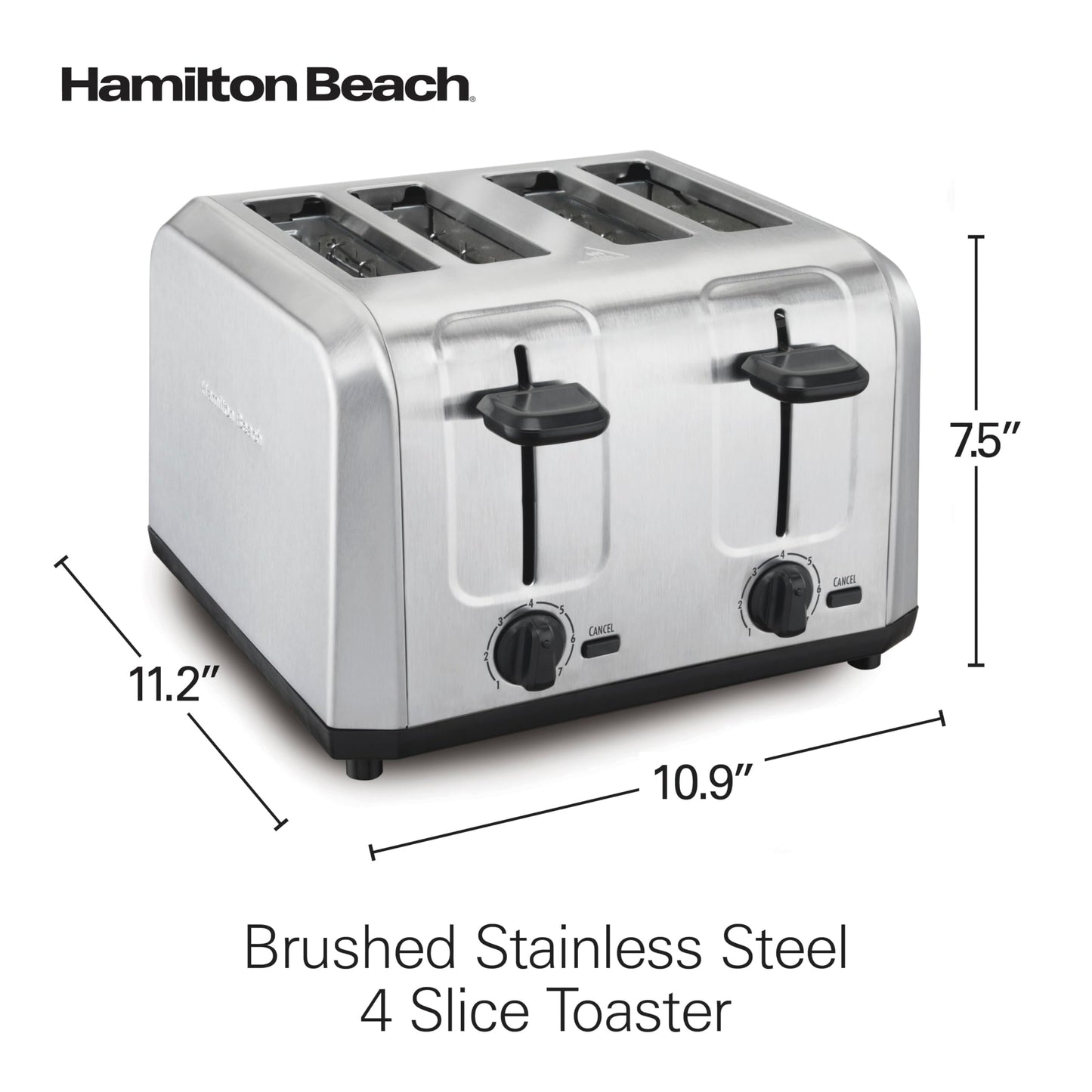 Hamilton Beach 4-Slice Toaster, Brushed Stainless Steel, Extra-Wide Slot Toaster with Shade Selector, Toast Boost, Slide-Out Crumb Tray, Auto Shutoff, Cancel Button, 24910G