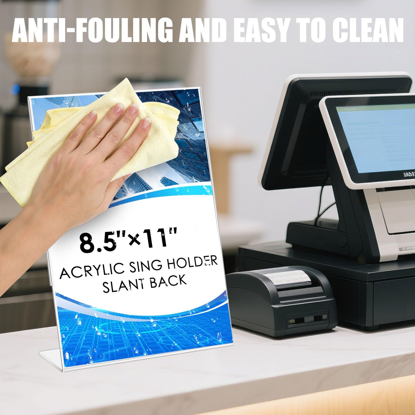 Acrylic Slanted Sign Holder 8.5 x 11 Vertical Clear Signs Display Stand Slanted Back Plastic Flyer Holder Stand for Restaurant Office School Store and Home(L Shape 6 Pack)