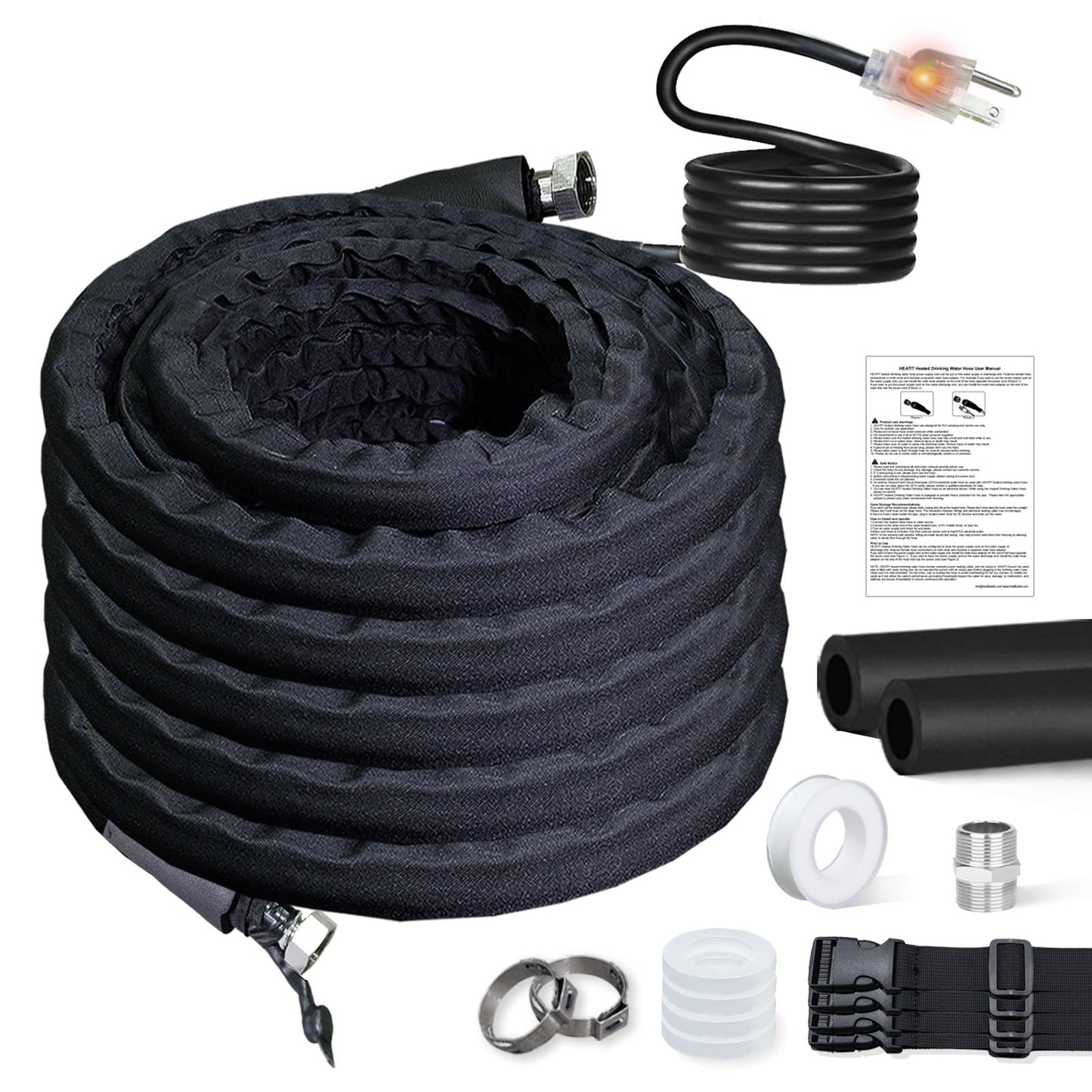 HEATIT Heated Drinking Water Hose for RV Heated Water Hose with Thermostat -20 ℉ Antifreeze Electrical Heated Garden Water Hose for Campers, Livestock, Agriculture 120V, 15FT