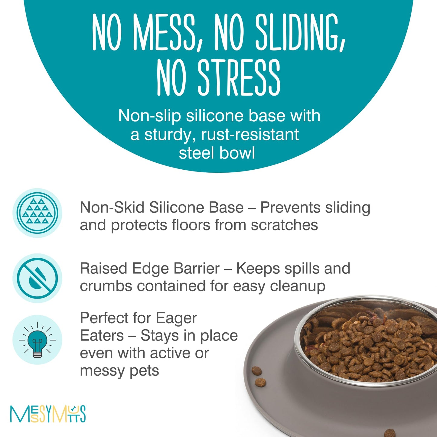 Messy Mutts Single Silicone Feeder with Stainless Bowl | Non-Skid Food Dishes for Dogs for All Pets | Dog Food Bowls | Extra-Large, 6 Cups | Grey