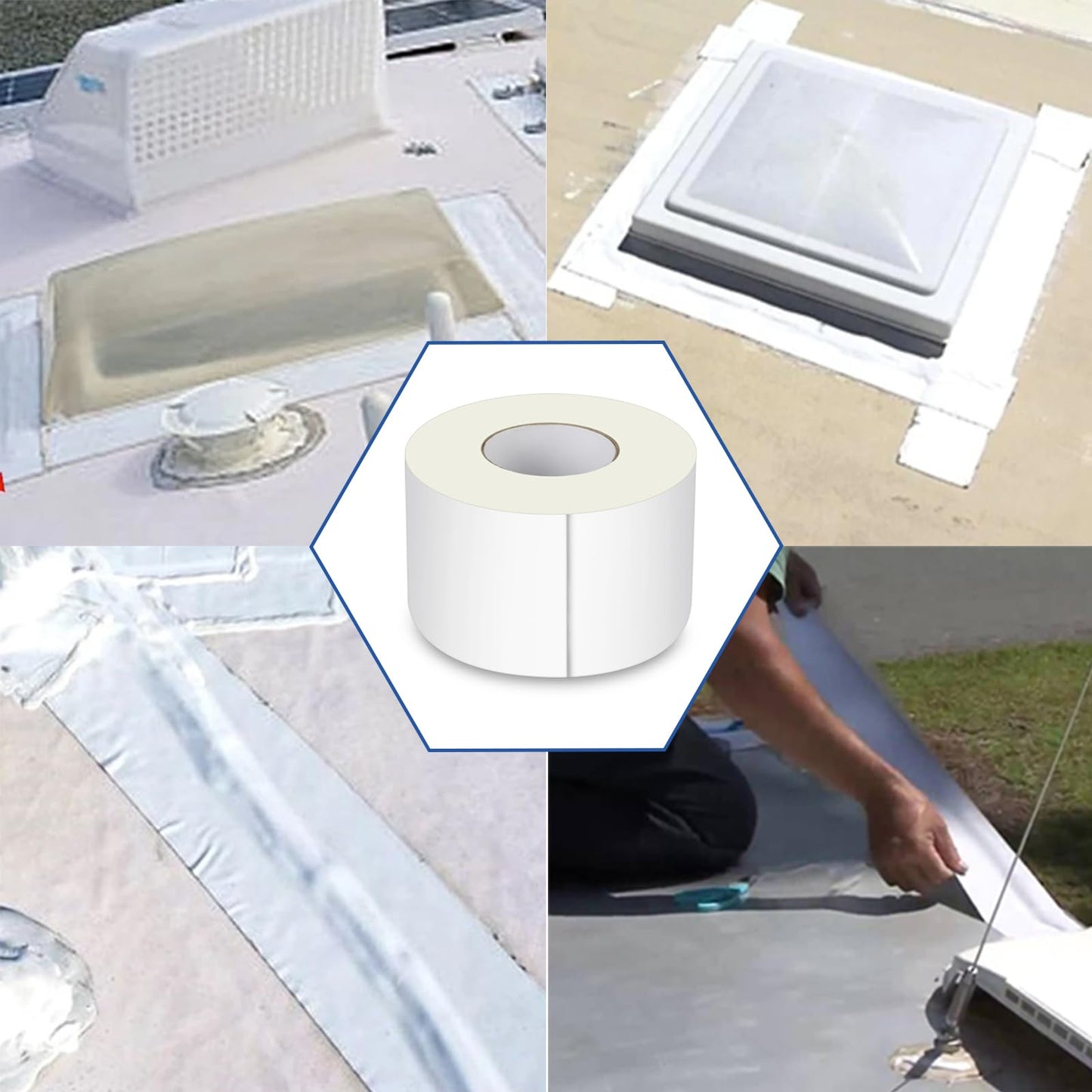 RV Roof Tape White, 4 Inch X 50 Feet RV Repair Sealant Tape, Stop Camper Roof Leaks, UV-Resistant, Weatherproof for Camper, Truck, Trailer, Boat