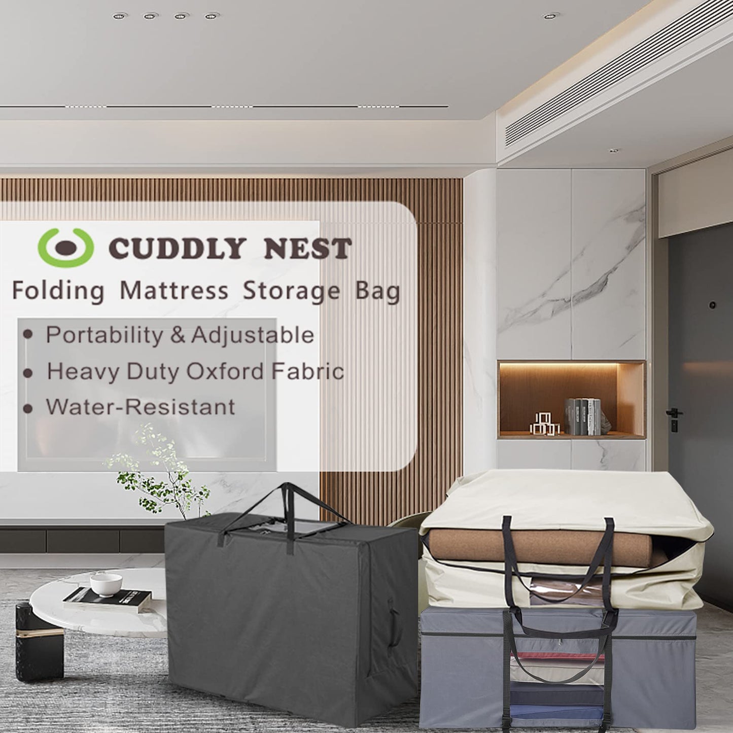 Cuddly Nest Folding Mattress Storage Bag Heavy Duty Carry Case for Tri-Fold Guest Bed Mattress (Fits Up to 6 Inches Twin Mattress, Black)