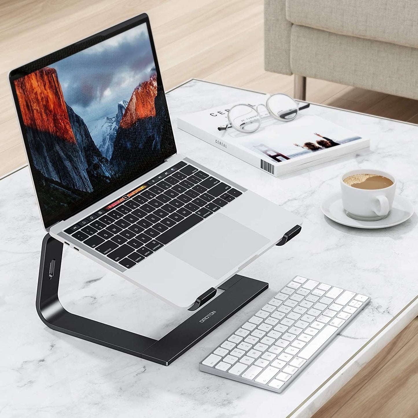 Laptop Stand, OMOTON Laptop Mount, Aluminum Laptop Holder Riser Stand for Desk, Compatible with MacBook Air/Pro, Dell, HP, Lenovo and All Laptops (10-15.6 inch),Black