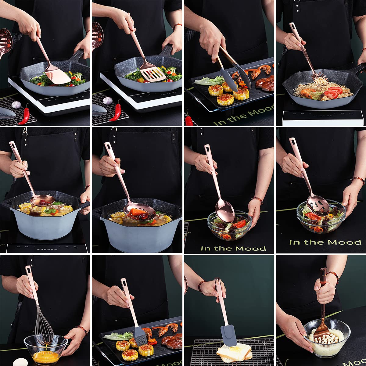 Copper Kitchen Utensils Set,13 Pieces Stainless Steel Cooking Utensils Set with Titanium Rose Gold Plating,Kitchen Tools Set with Utensil Holder for Non-Stick Cookware Dishwasher Safe (13 Packs)