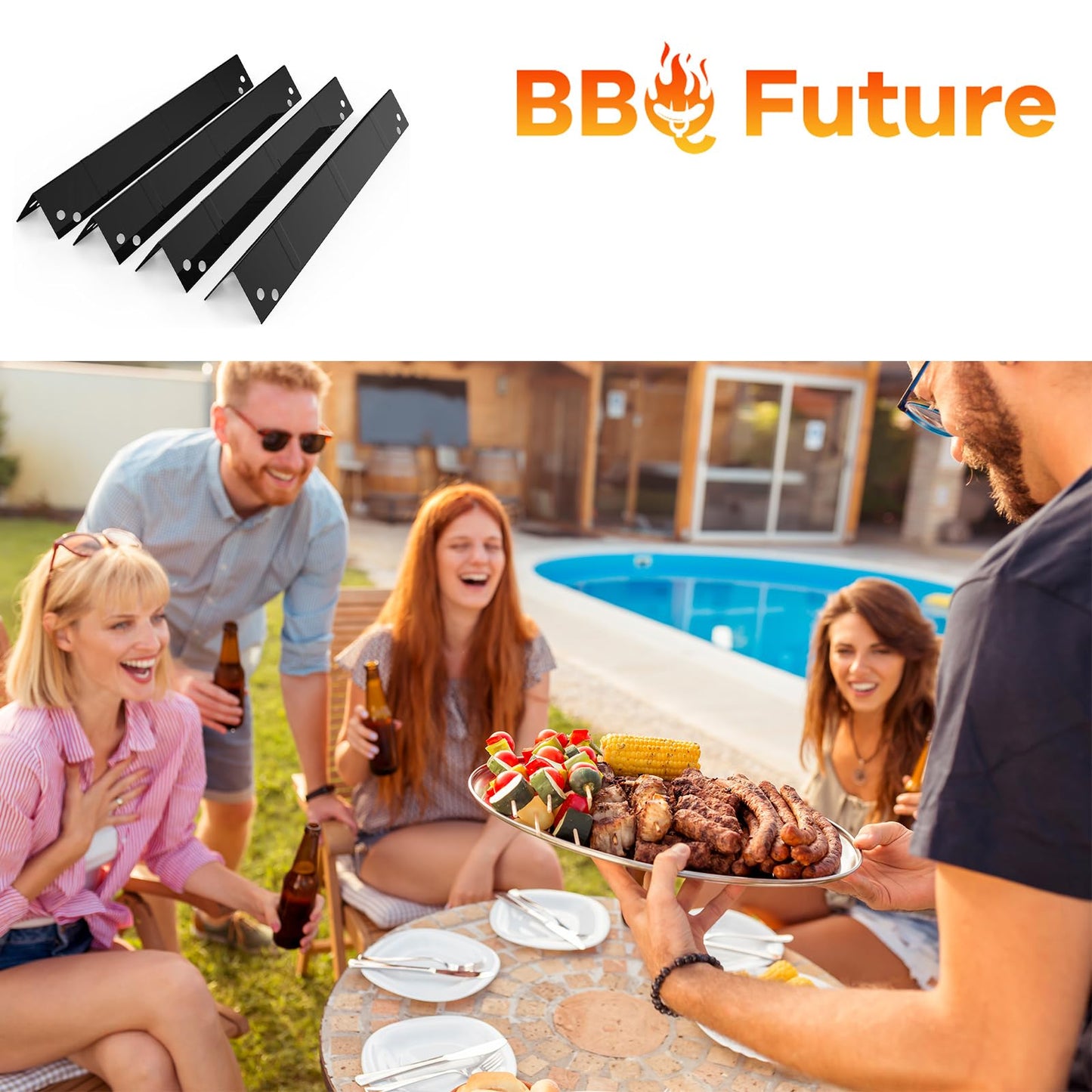 BBQ Future Heat Plates Replacement Parts for Backyard Grill GBC1748WRSE-C GBC1646WS BY16-101-003-05, Porcelain Steel Heat Shields for Revoace Grill Parts GBC1748WS, 4 Pack