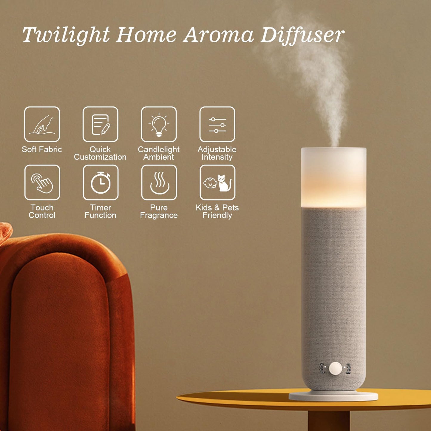 Scentiplus Aroma Diffuser, 120 ml, Tower, Grey, 1000 sq ft, Ambient Light, Button Control, Long Lasting Scent