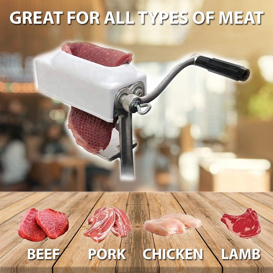 Heavy Duty Meat Tenderizer Cuber - Steak Flatten Tool, Commercial Grinder Attachment, Clamp-on Rolling Tenderizer - White