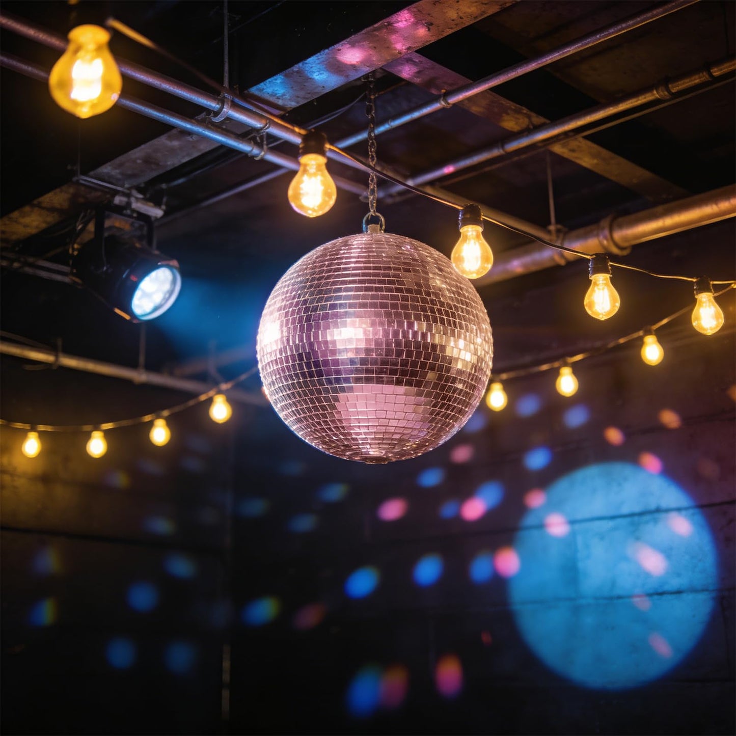 Mirror Ball for Disco DJ Club Party Wedding Home Decor, Muscab 8 Inch Disco Ball with Hanging Ring, Rose Gold
