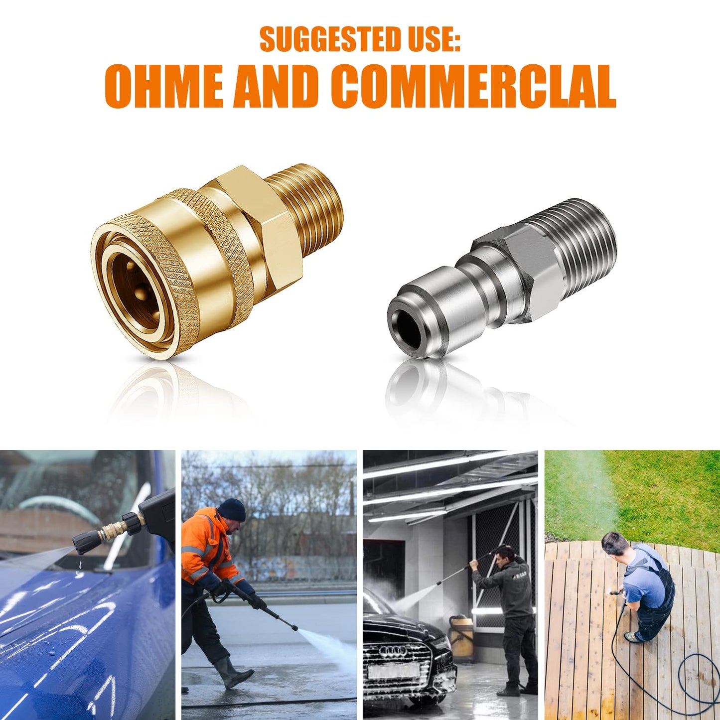 4 Pairs NPT 1/4 Inch Pressure Washer Quick Connect Couplers - Male Female Connector Fittings Adapters, External Thread