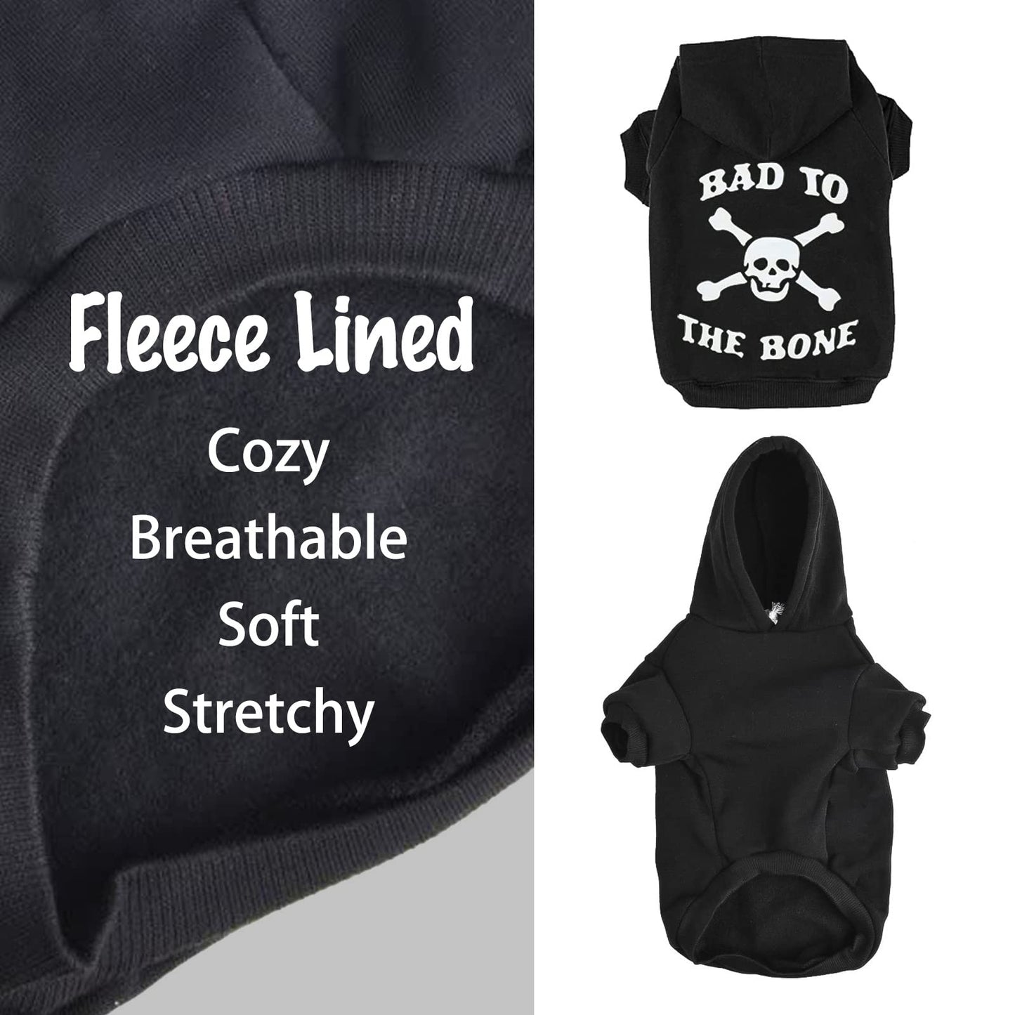 EXPAWLORER Dog Hoodie - Bad to The Bone Lettered Sweatshirt with Hood, Warm Fleece Dog Sweater, XXL Size, Cozy Soft Pet Outfit with Leash Hole