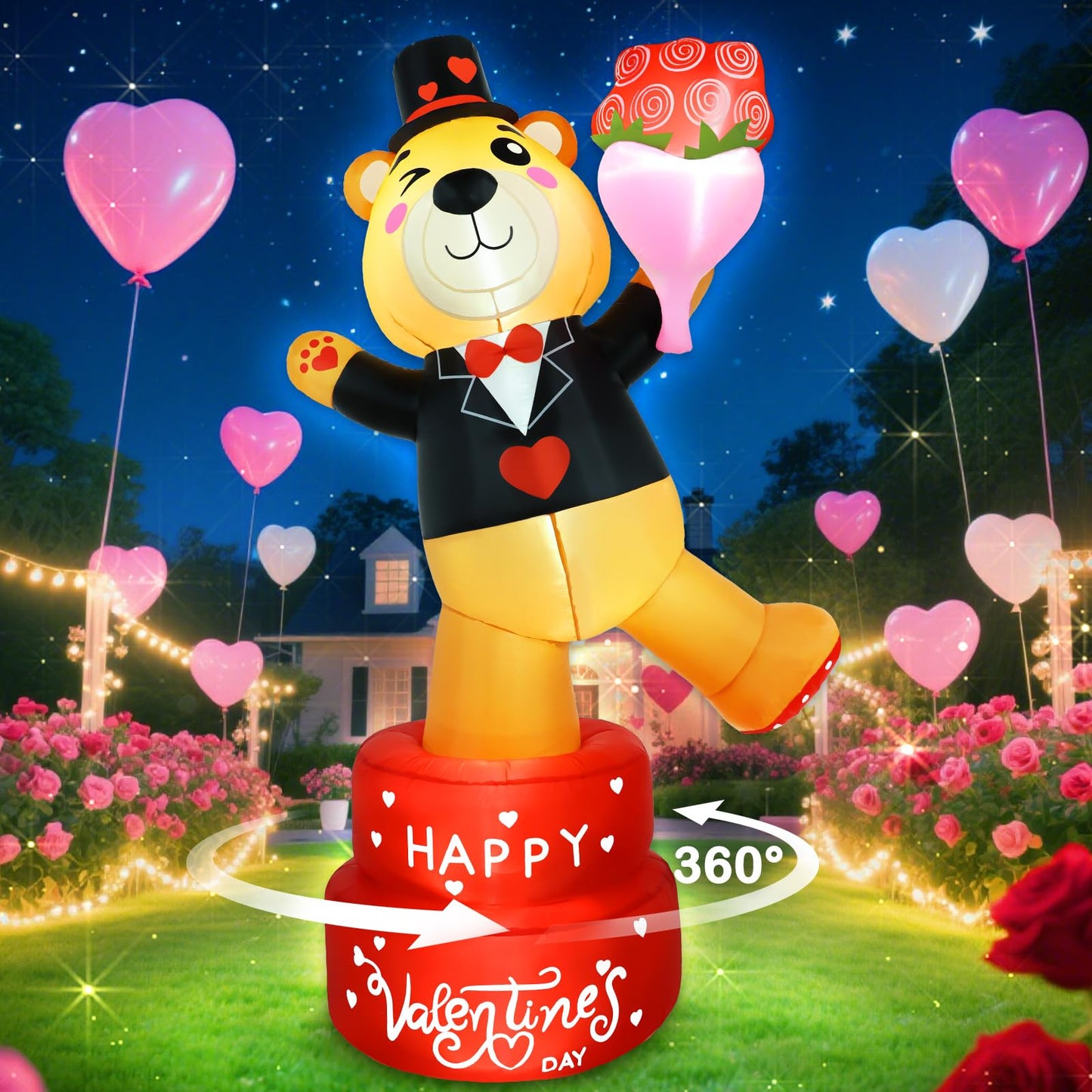 Boveco 5.9FT Valentines Inflatables Outdoor Decorations, Rotating Valentine Bear with Bright LED Lights, Cute Blow Up Décor for Wedding Propose Party Yard Lawn Garden