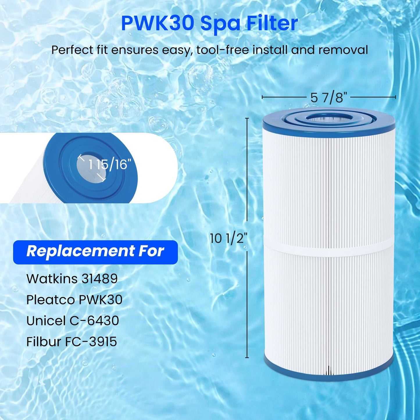Future Way PWK30 Hot Tub Filters Replacement for Watkins 31489, Unicel C-6430, Filbur FC-3915, Pleatco PWK30 Hot Springs Spa Filters, 30 sq. ft, 2 Pack
