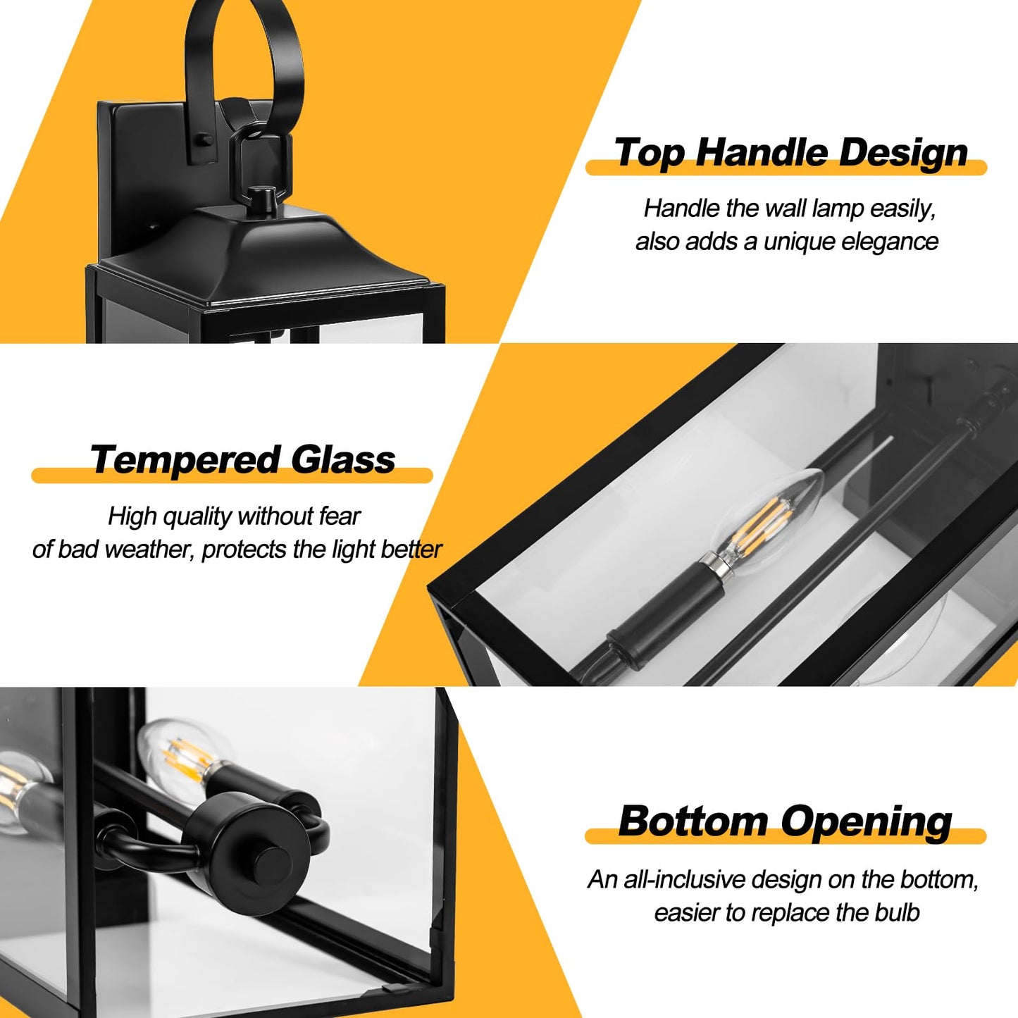 19" Black Outdoor Wall Lantern 2-Light, Large Outside Modern Wall Sconce Light Fixture, Industrial Porch Light Wall Mount with Glass, Waterproof Farmhouse Exterior Lamp Lighting (1 Pack)