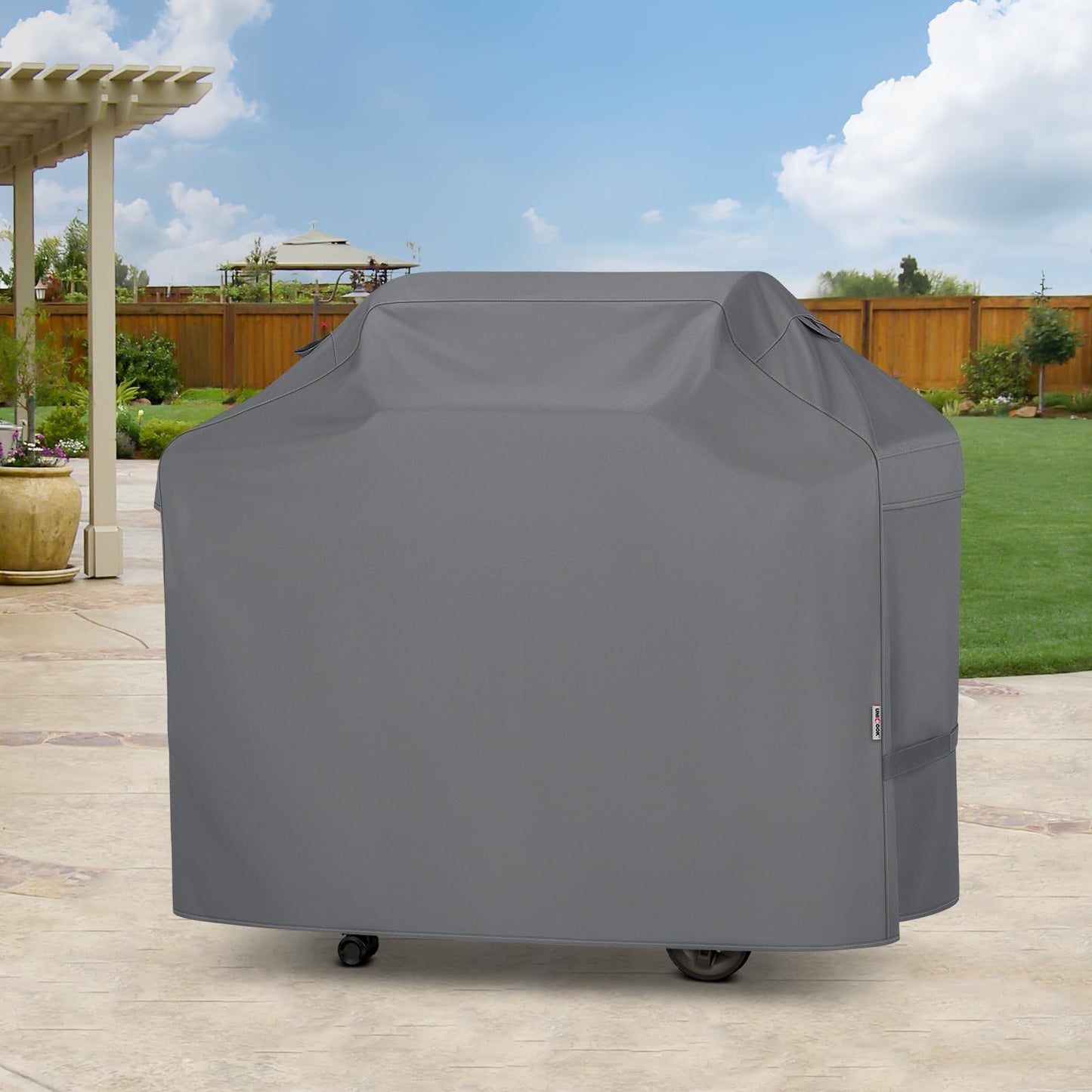 UNICOOK BBQ Cover 55 Inch, Waterproof Heavy Duty Barbecue Grill Cover, Outdoor Housse BBQ, Compatible for Weber, Char-Broil, Nexgrill, Brinkmann Barbecue, UV Resistant Material, Grey