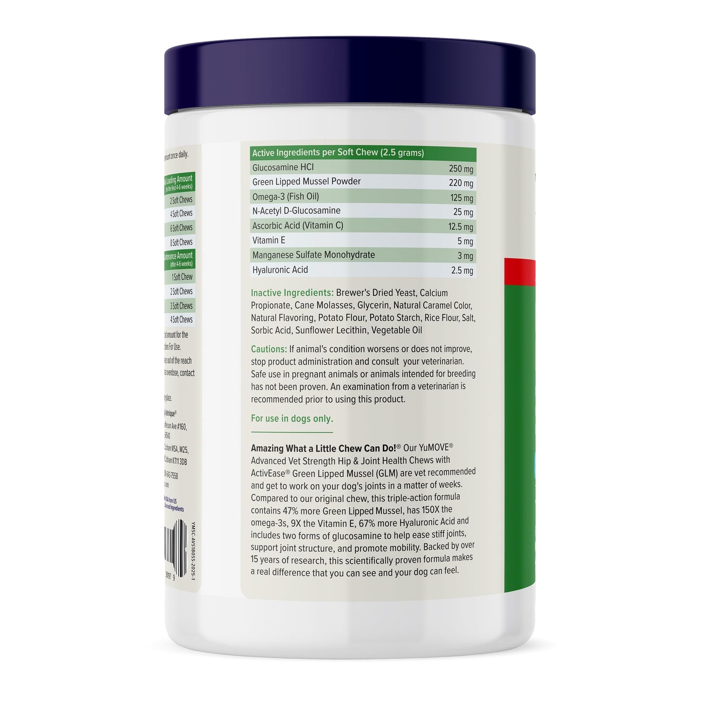YuMOVE Advanced Vet Strength Hip & Joint Supplement for Dogs with Glucosamine, Hyaluronic Acid, ActivEase Green Lipped Mussel & Omega 3 Joint Supplement for Stiffness & Mobility (180ct Chews)