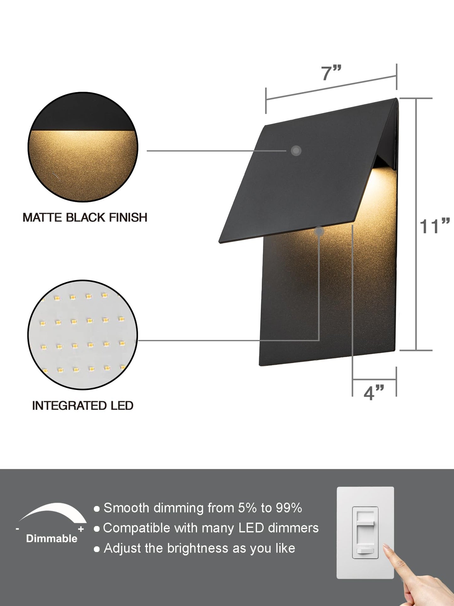 OUPAVOCS Outdoor Wall Lights Fixture, 11” LED Modern Wall Sconce, 12w Mate Black Exterior Porch Light Wall Mount, Waterproof Patio Light Fixture for House, Patio, Front Porch, Garage, Commercial use