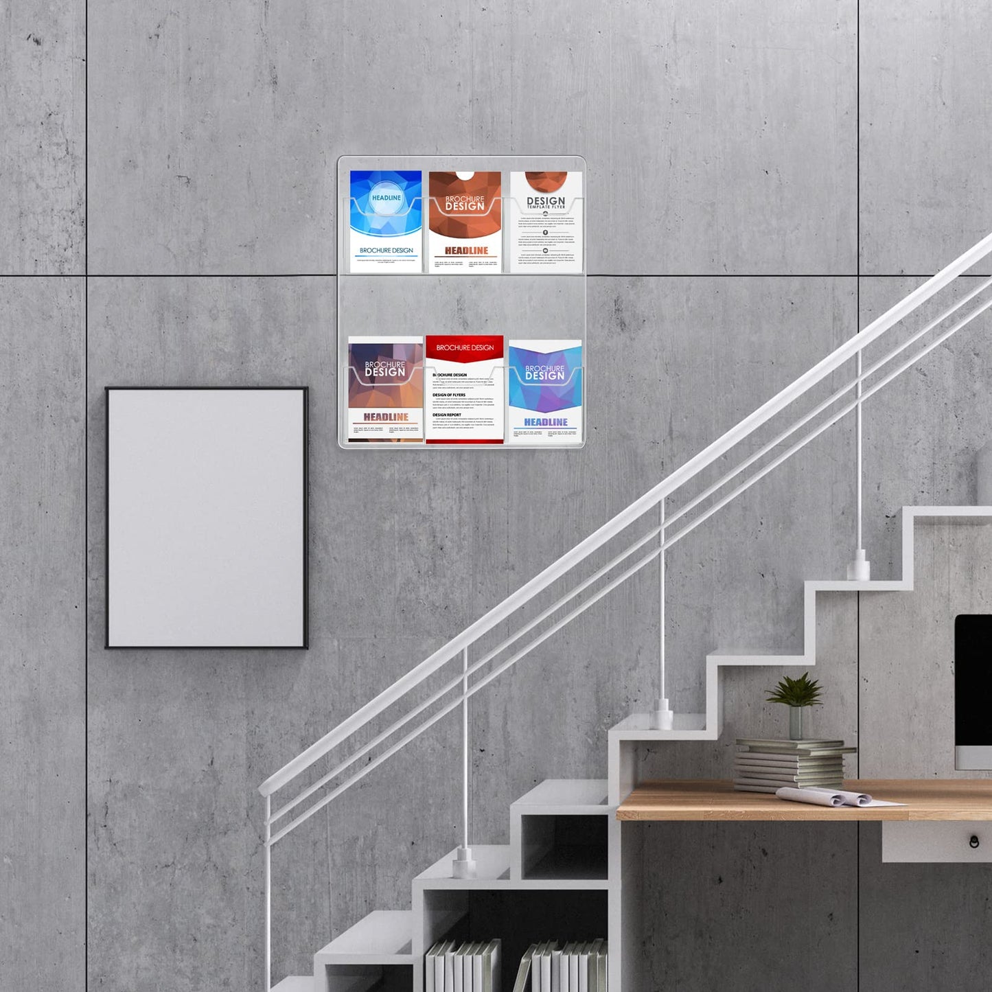 Eersida Acrylic Brochure Pamphlet Holder Brochure Display Stand Business Tri Fold Multi Slot Holder Rack Wall Mount Clear Pocket Space Saver for Flyer Literature Menu Advertise(6 Pockets)