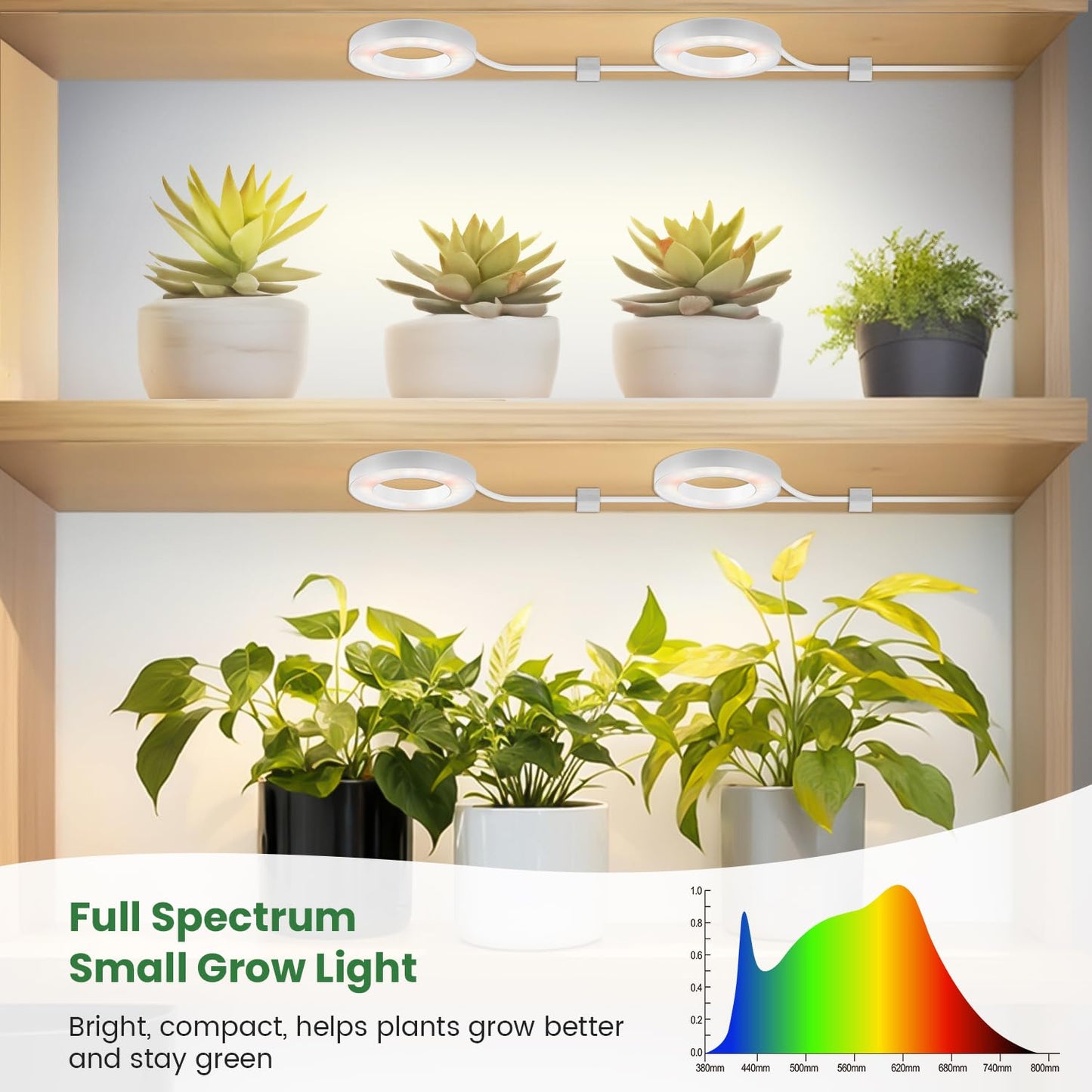 Kullsinss Grow Lights for Indoor Plants, 192 LEDs Full Spectrum Plant Lights for Indoor Growing with 6/12/16H Timer, Cable Clips for Tidy Setup, 3.54" Grow Lamp for Small Plants (4-Head)