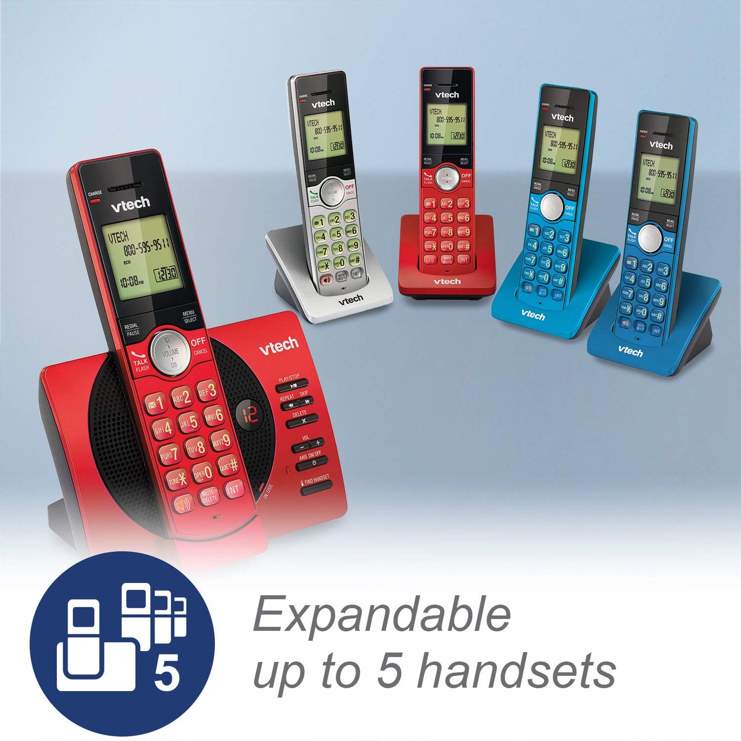VTech DECT 6.0 Dual Handset Cordless Phones with ITAD, CID, Backlit Keypads and Screens, Full Duplex Handset Speakerphones, Call Block Red - CS6929-26
