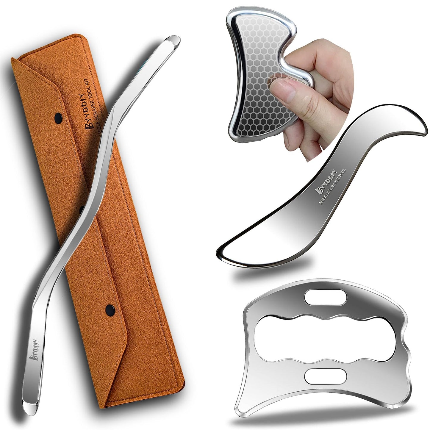 BYYDDIY Stainless Steel Gua Sha Muscle Scraper Tools Kit, Scraping Massage Tool,Massage Scraper Tools for Physical Therapy (Ca-SDB)