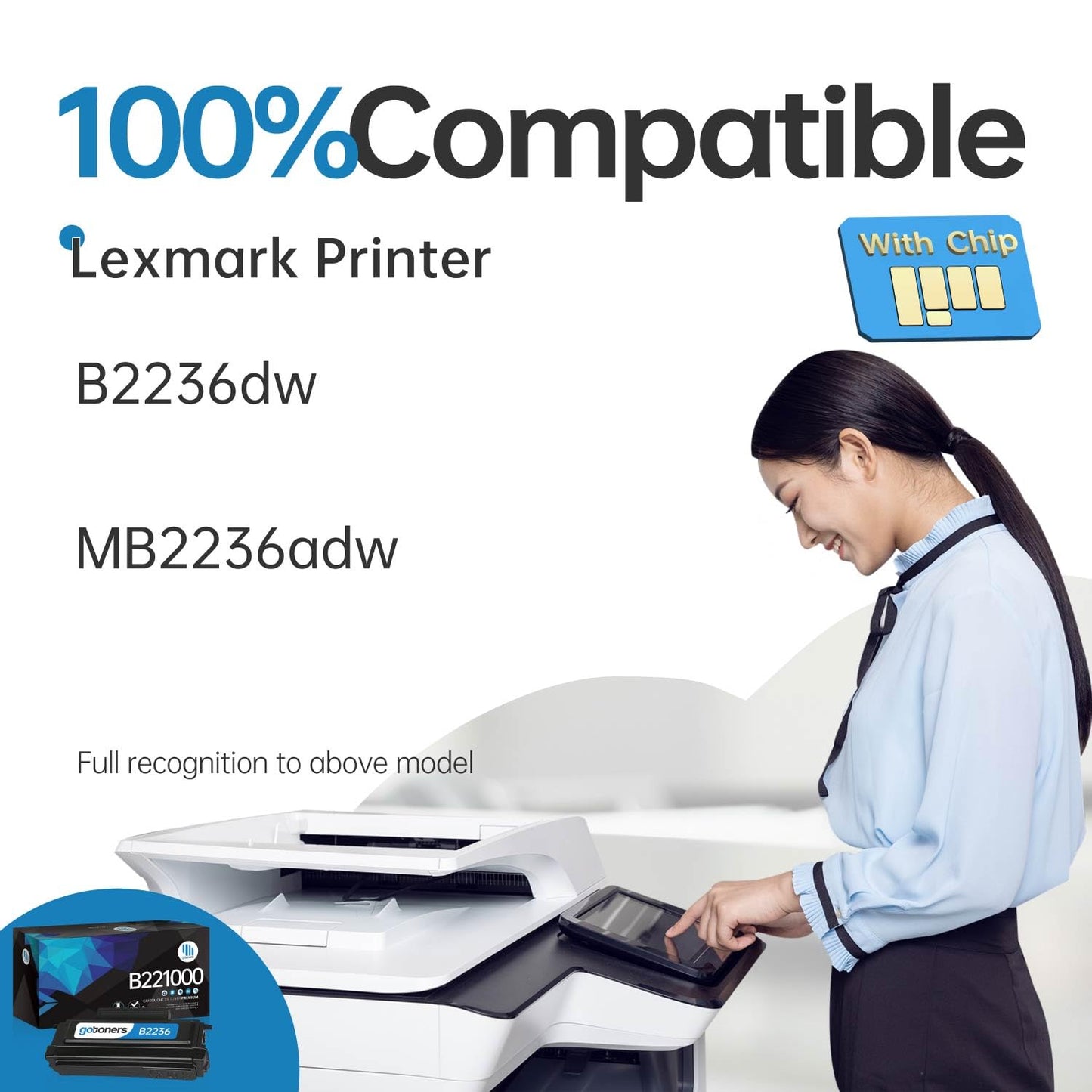 B221000 B2236 Toner Cartridge Replacement Compatible with Lexmark B2236dw MB2236adw Laser Printer Ink Black x 1