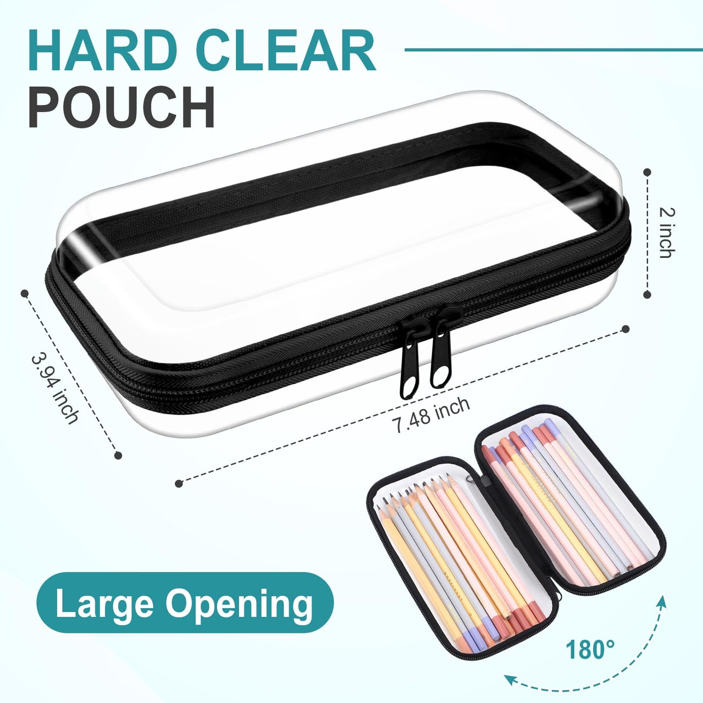 Sanwuta 6 Pcs Clear Hard Zipper Case Pencil Pouches Hard Plastic Zipper Pouches Makeup Bag Transparent Cases for Snacks Plastic Storage Organizer Box for Travel(Black,7.48 x 3.94 x 2 Inch)
