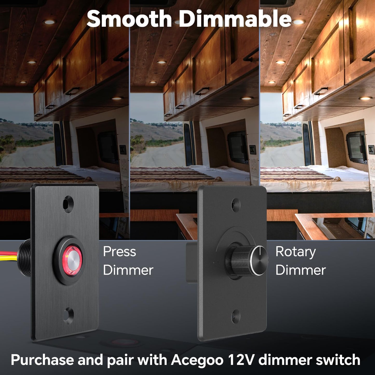 Acegoo 12 Volt LED Puck Light, RV Boat Recessed Mount Ceiling Light, Under Cabinet Camper Vans Caravan Cabin Truck Motorhome Interior Lighting, 6 Pack (Black Finish Warm White)